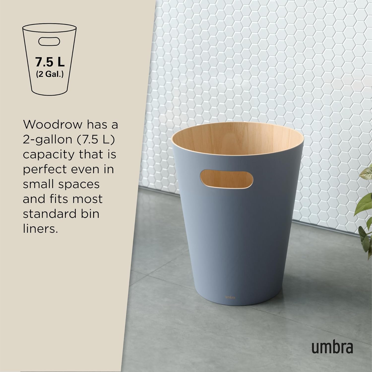 Umbra Woodrow 2-Gallon Wooden Trash Can Slate Blue