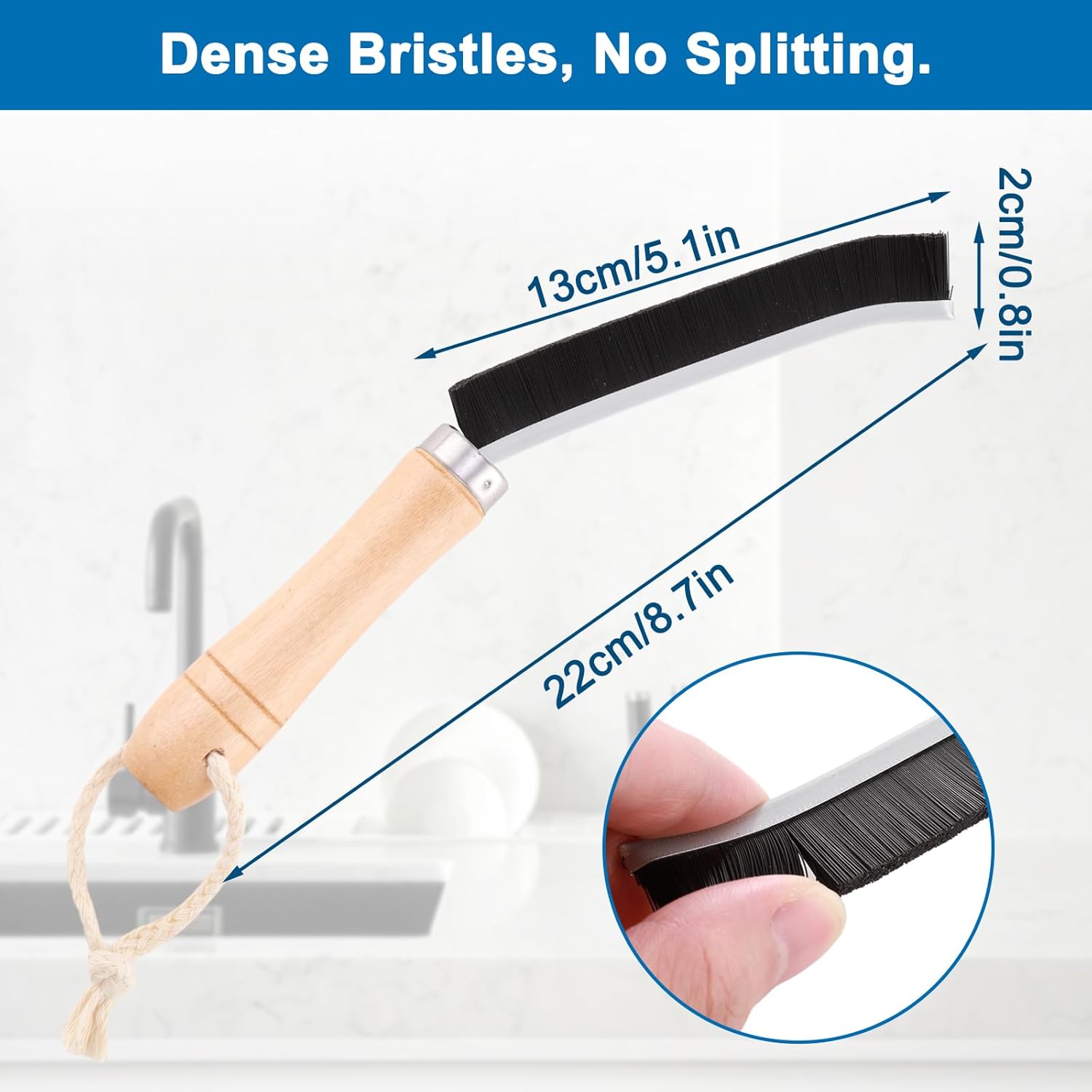 Hard Bristle Crevice Cleaning Brush Set 3PCS Wood Handle