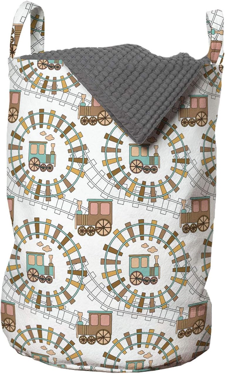 Ambesonne Retro Train Laundry Bag 13x19 White Multicolor