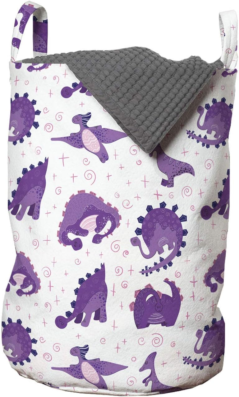 Ambesonne Dino Laundry Basket with Handles - 13x19 Purple White