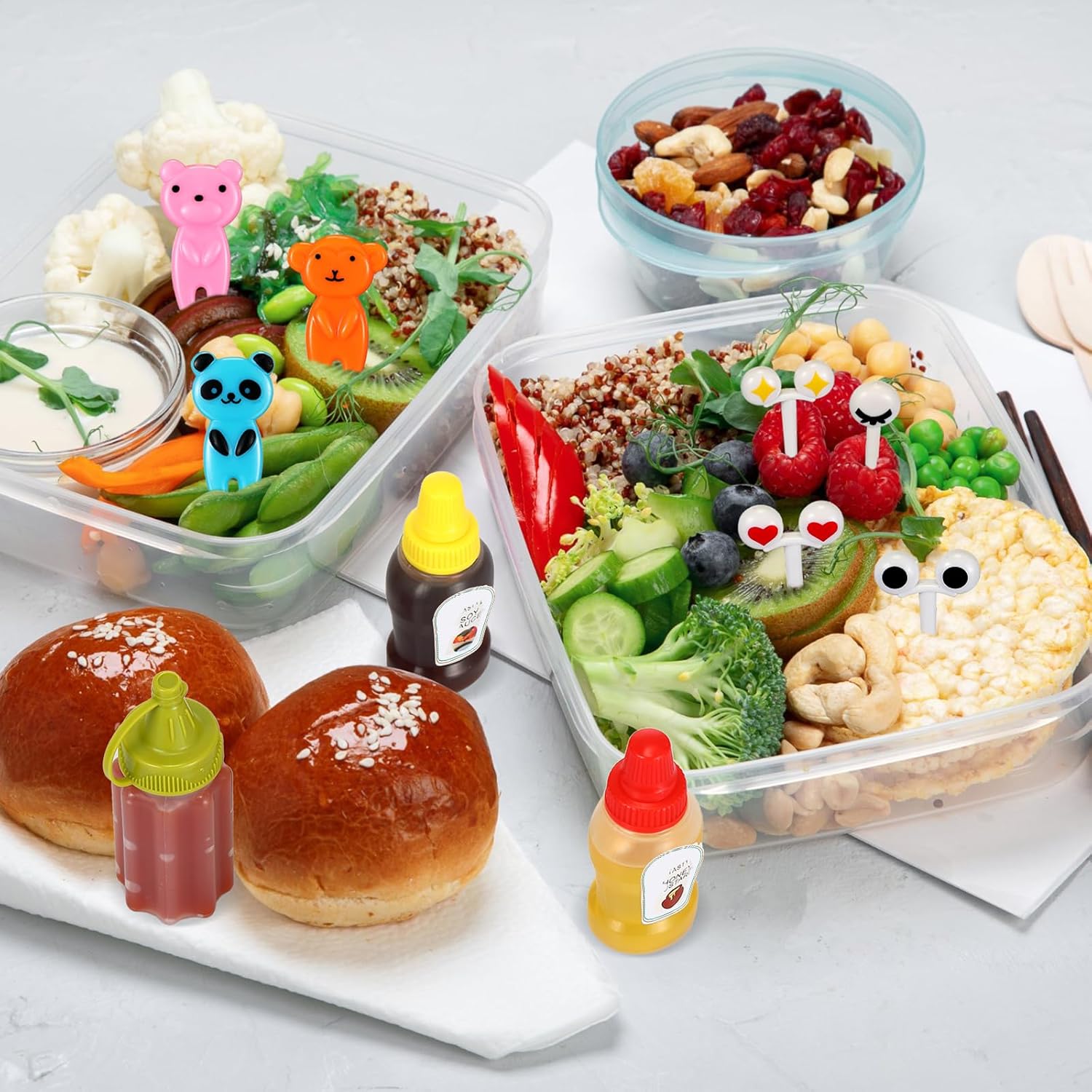 Hoolerry 8 Pcs Mini Condiment Bottles with Animal Food Picks