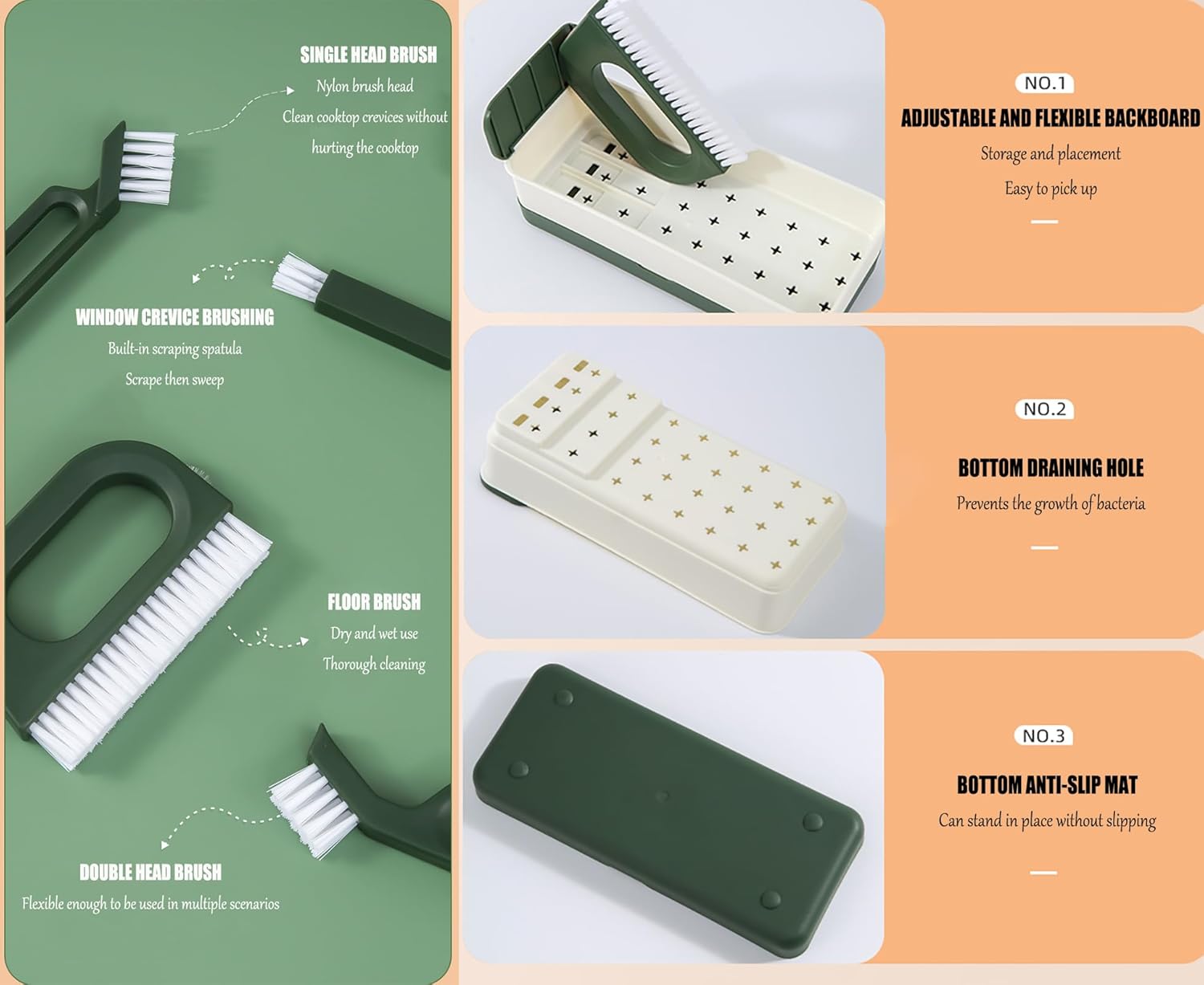FPVPRO Kitchen Scrub Brush Set with 4 Heads and Storage Box