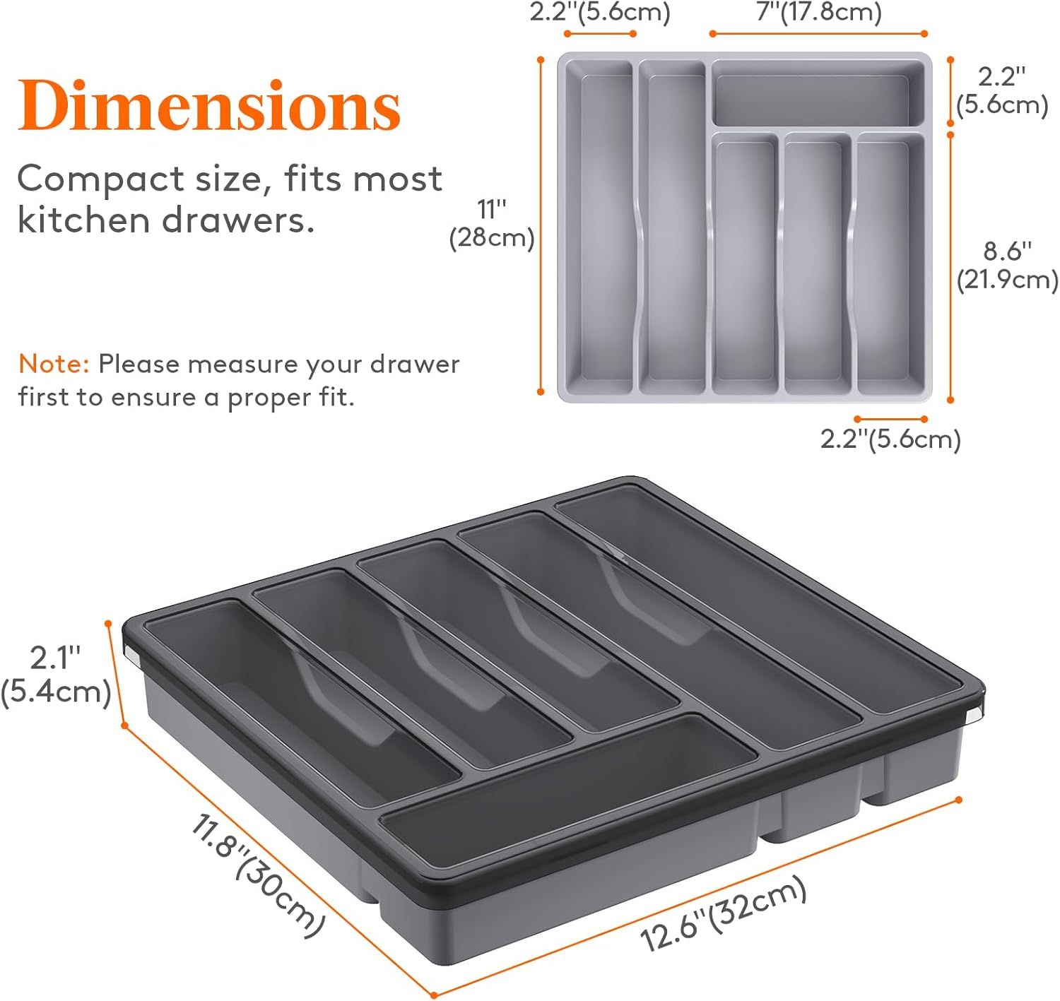 Lifewit 6 Compartment Silverware Organizer with Lid 2 Pack Gray