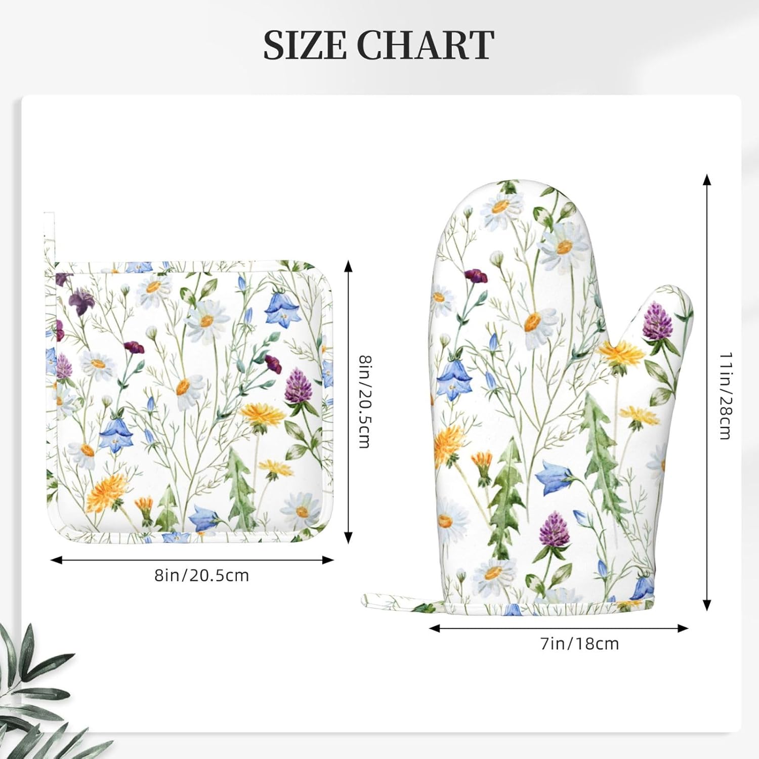 CEVIOLINRE Watercolor Wildflowers Oven Mitts Set