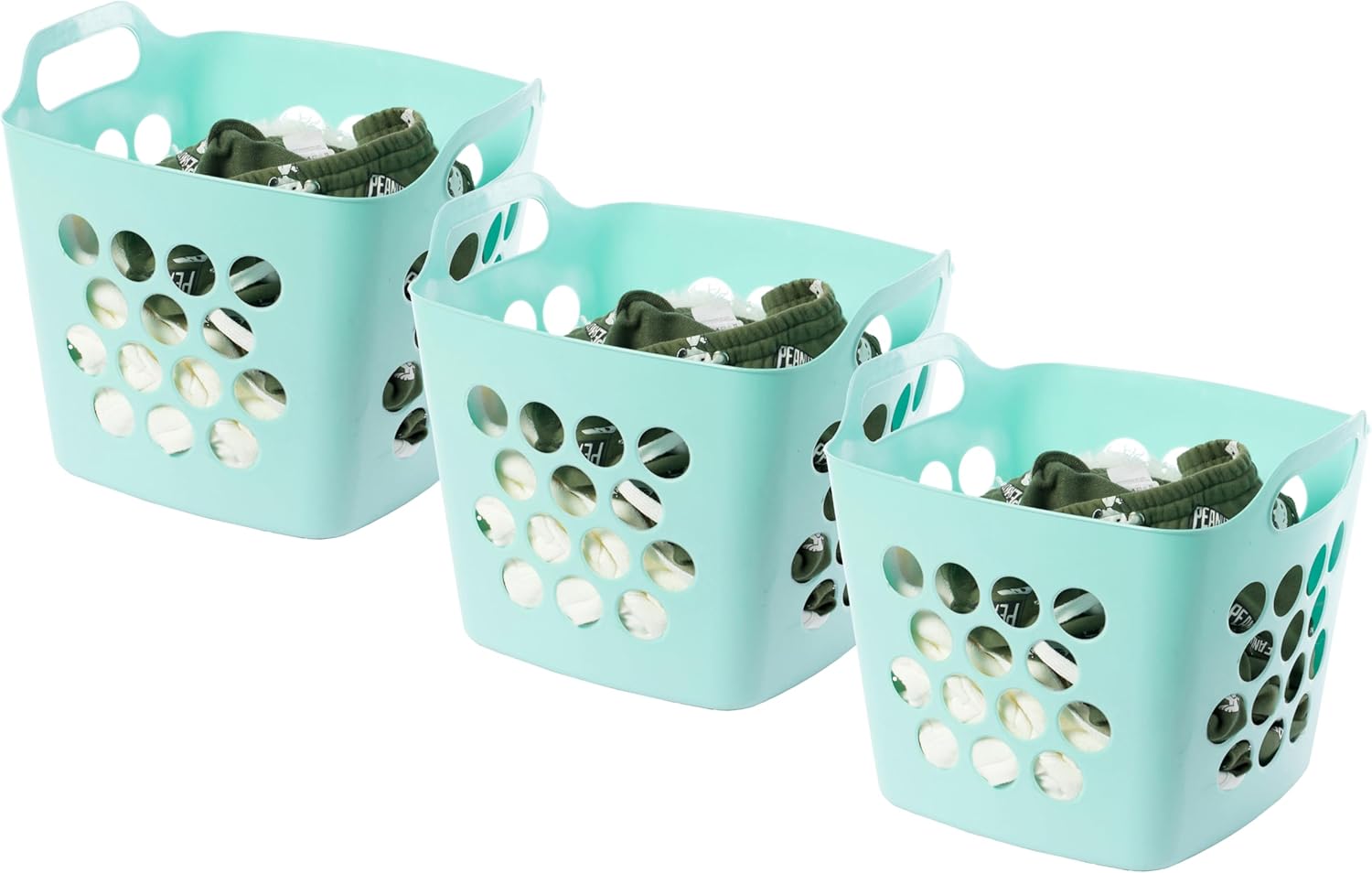 Basicwise Flexible Plastic Laundry Basket Holder Set of 3 Green