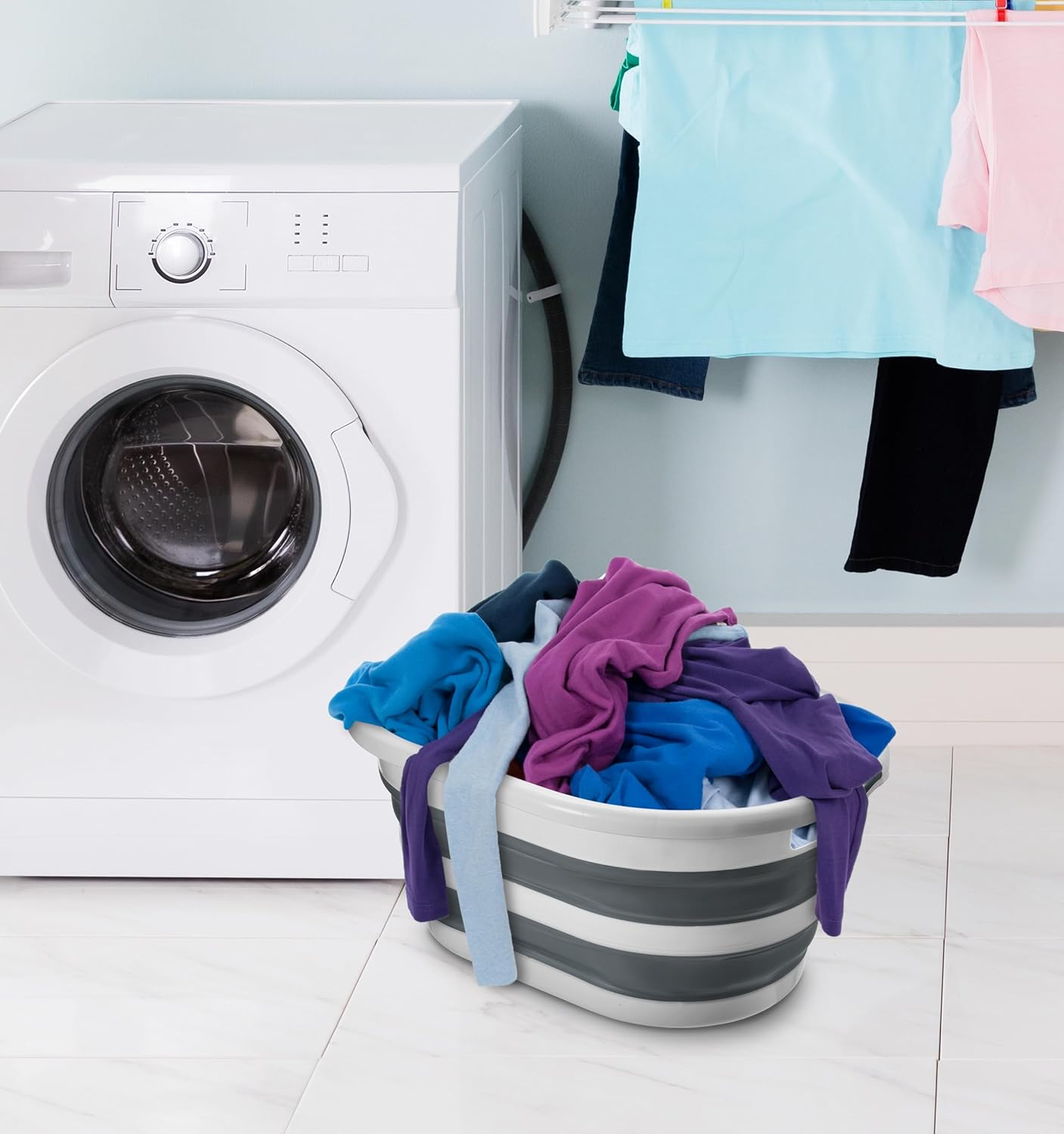 Superio Collapsible Laundry Basket 50L Space-Saving Grey Plastic Hamper