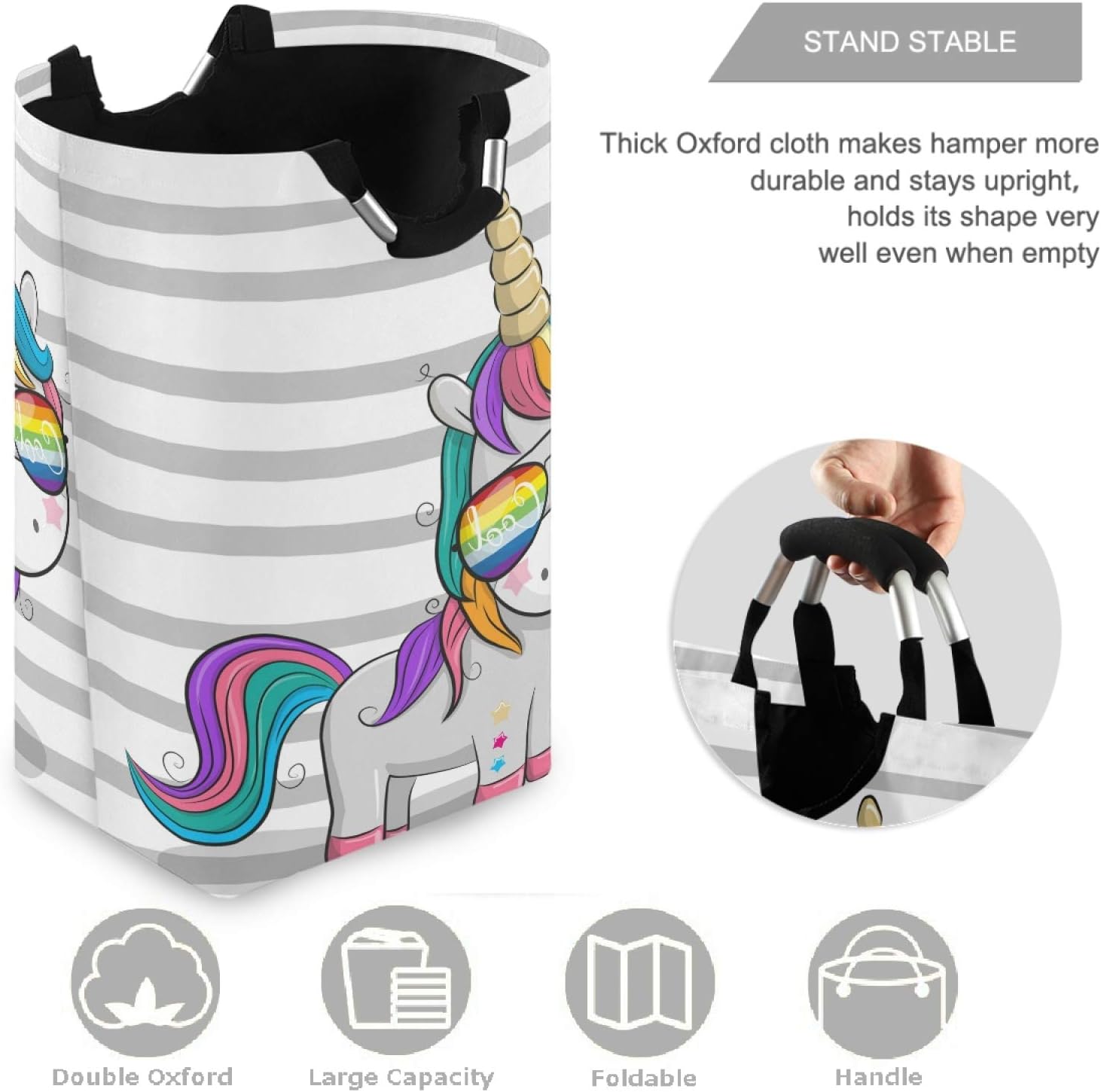 Visesunny Foldable Laundry Hamper with Cool Stripe Design