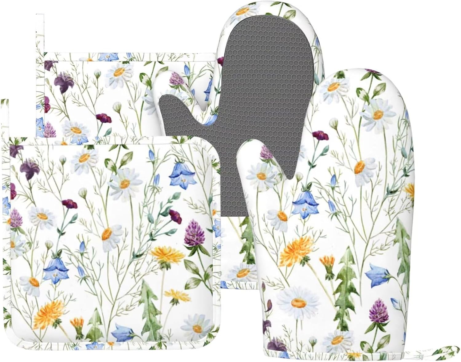 CEVIOLINRE Watercolor Wildflowers Oven Mitts Set