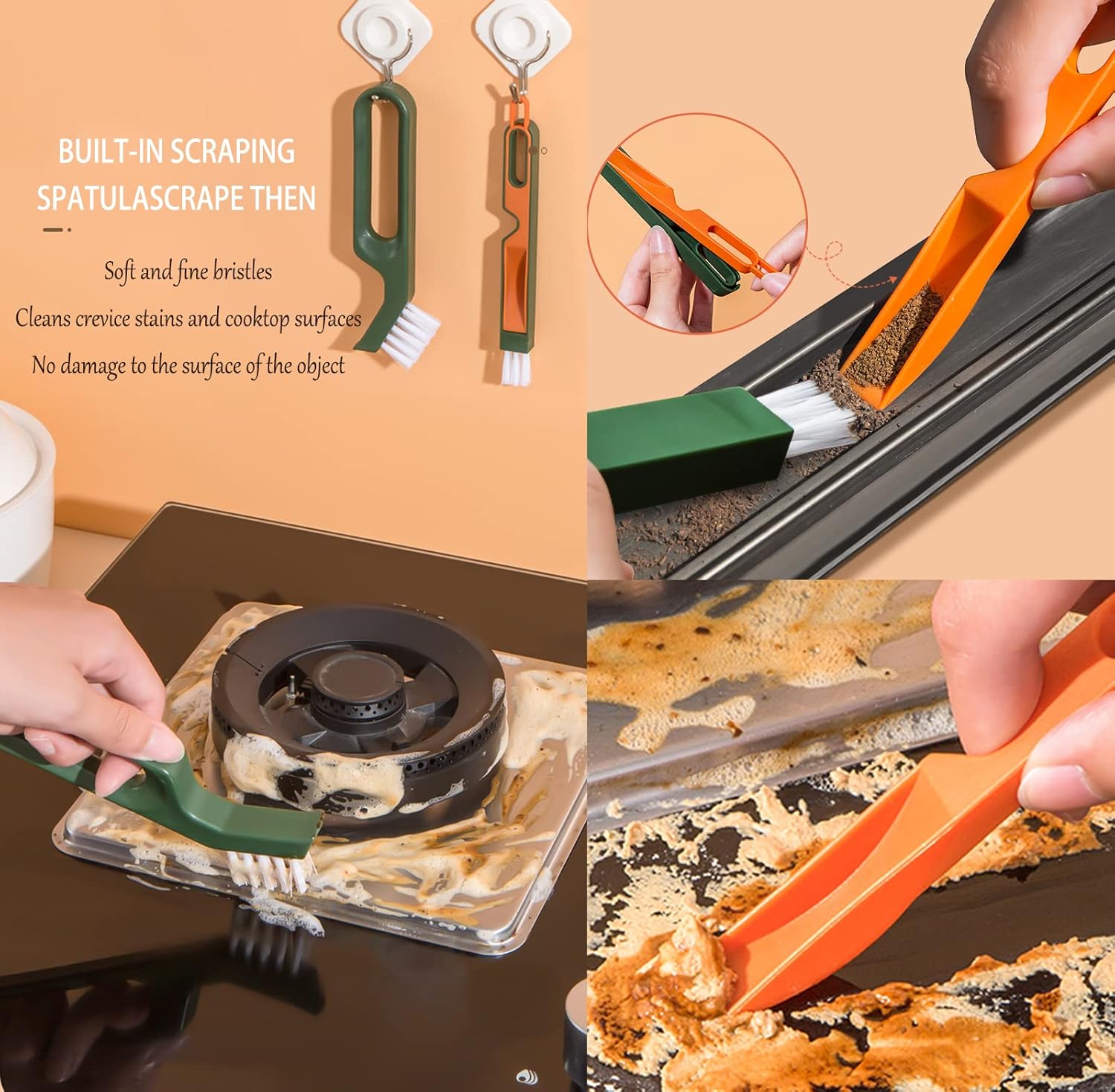 FPVPRO Kitchen Scrub Brush Set with 4 Heads and Storage Box