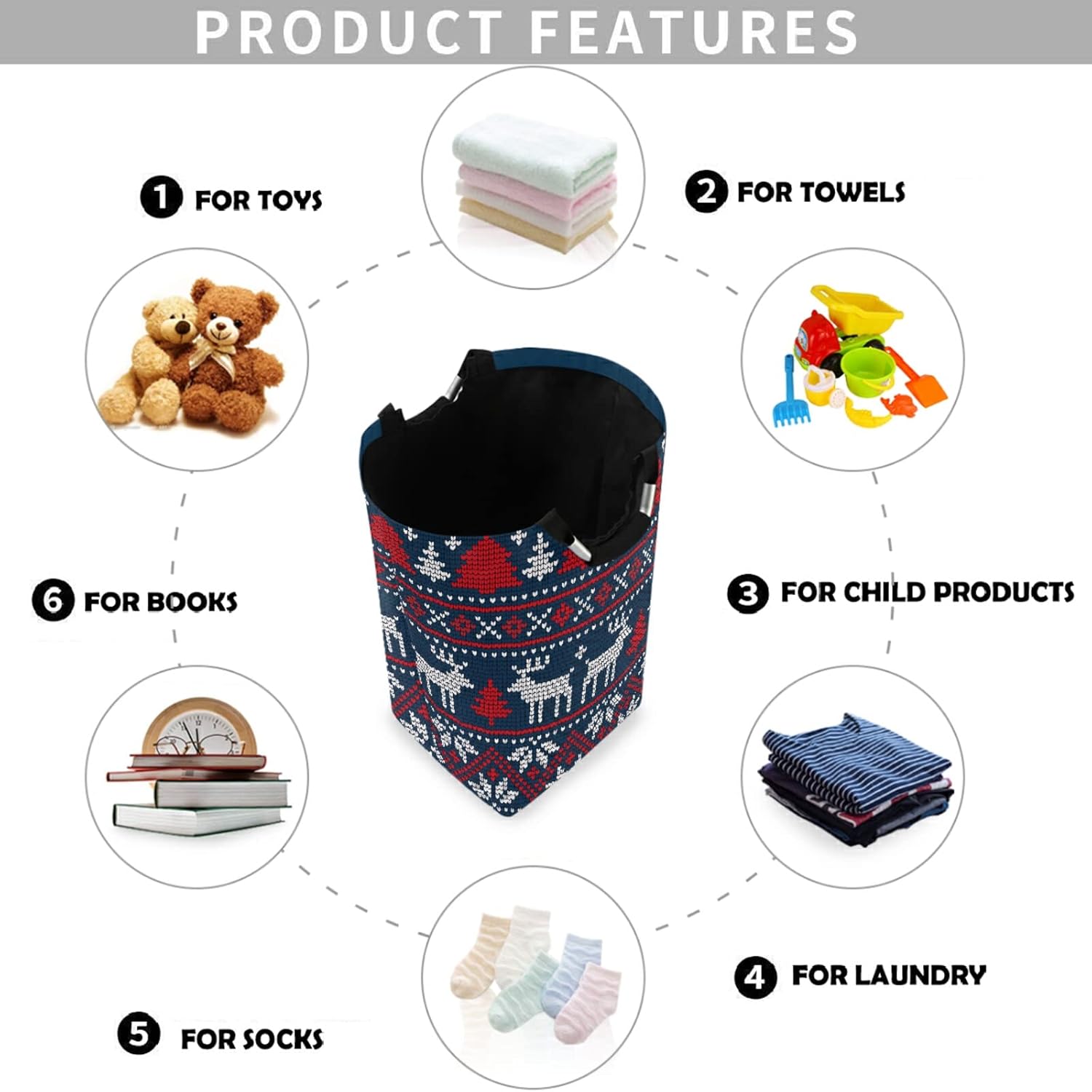 visesunny Foldable Laundry Basket Reindeer Pattern