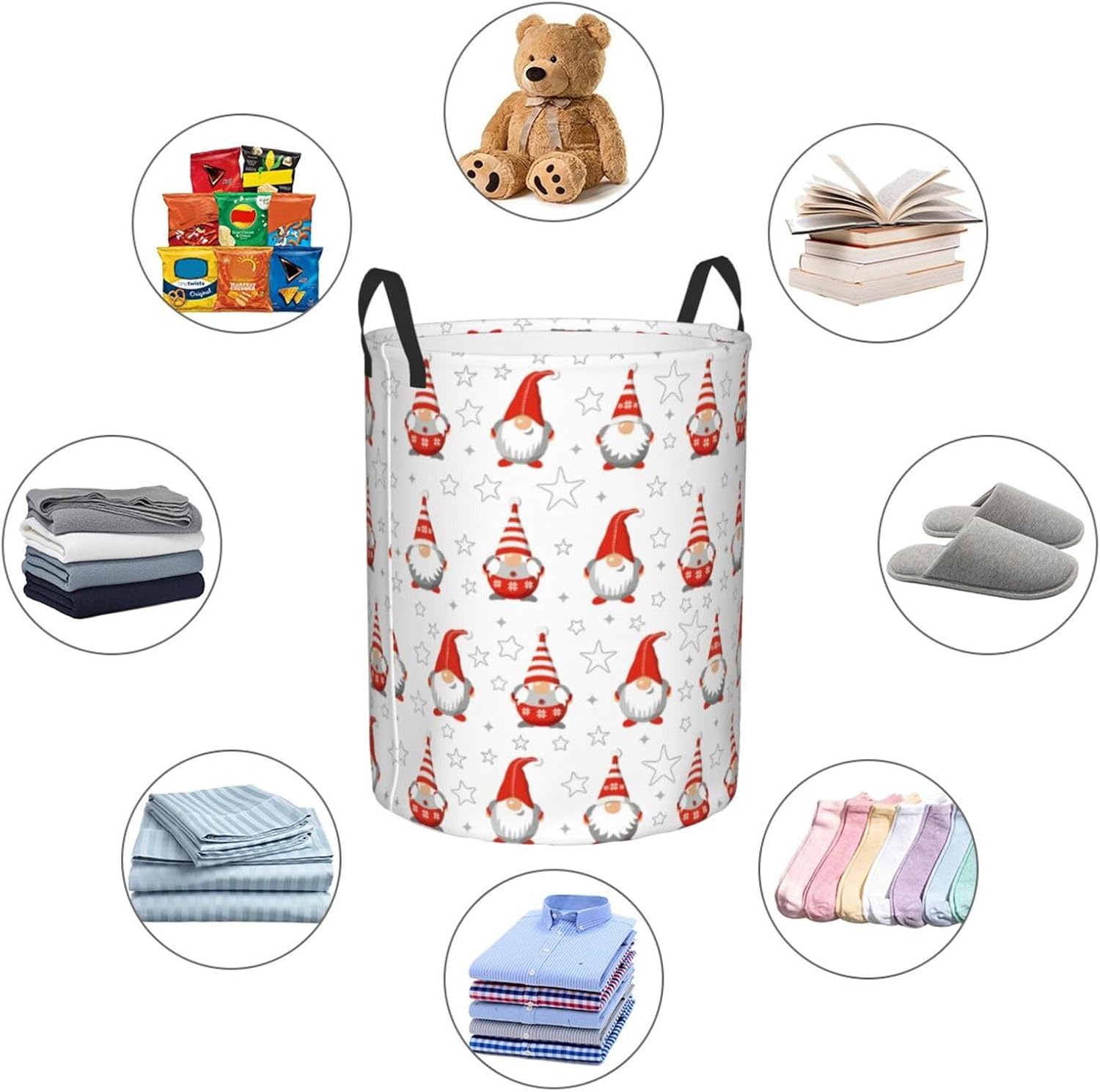 Gnomes Foldable Laundry Hamper with Handles M 1