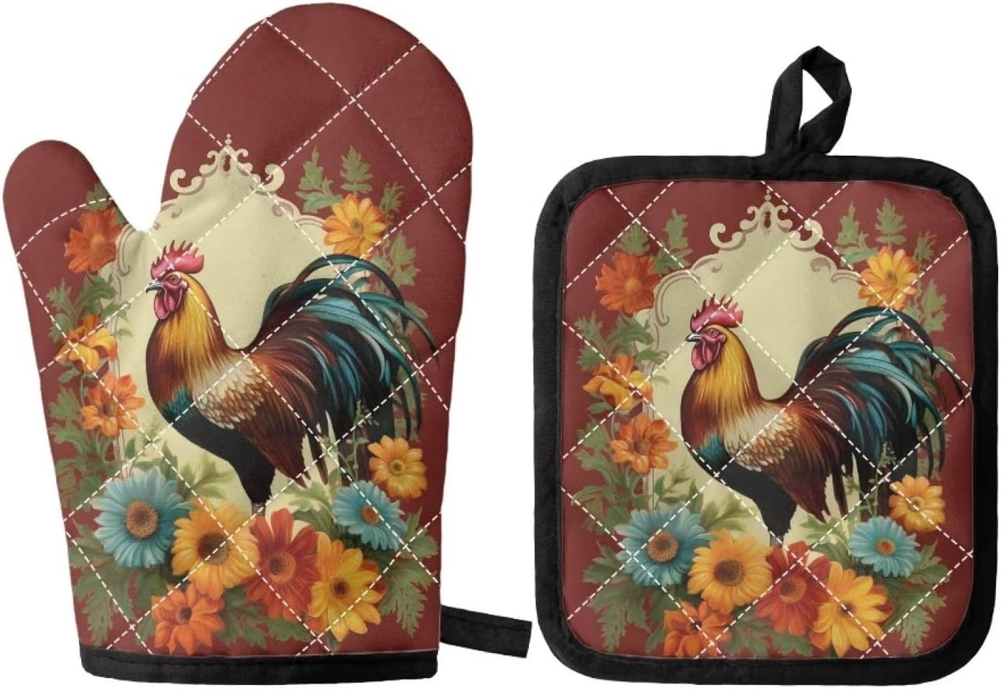 Upetstory Chicken Rooster Oven Mitts and Pot Holders Set 1