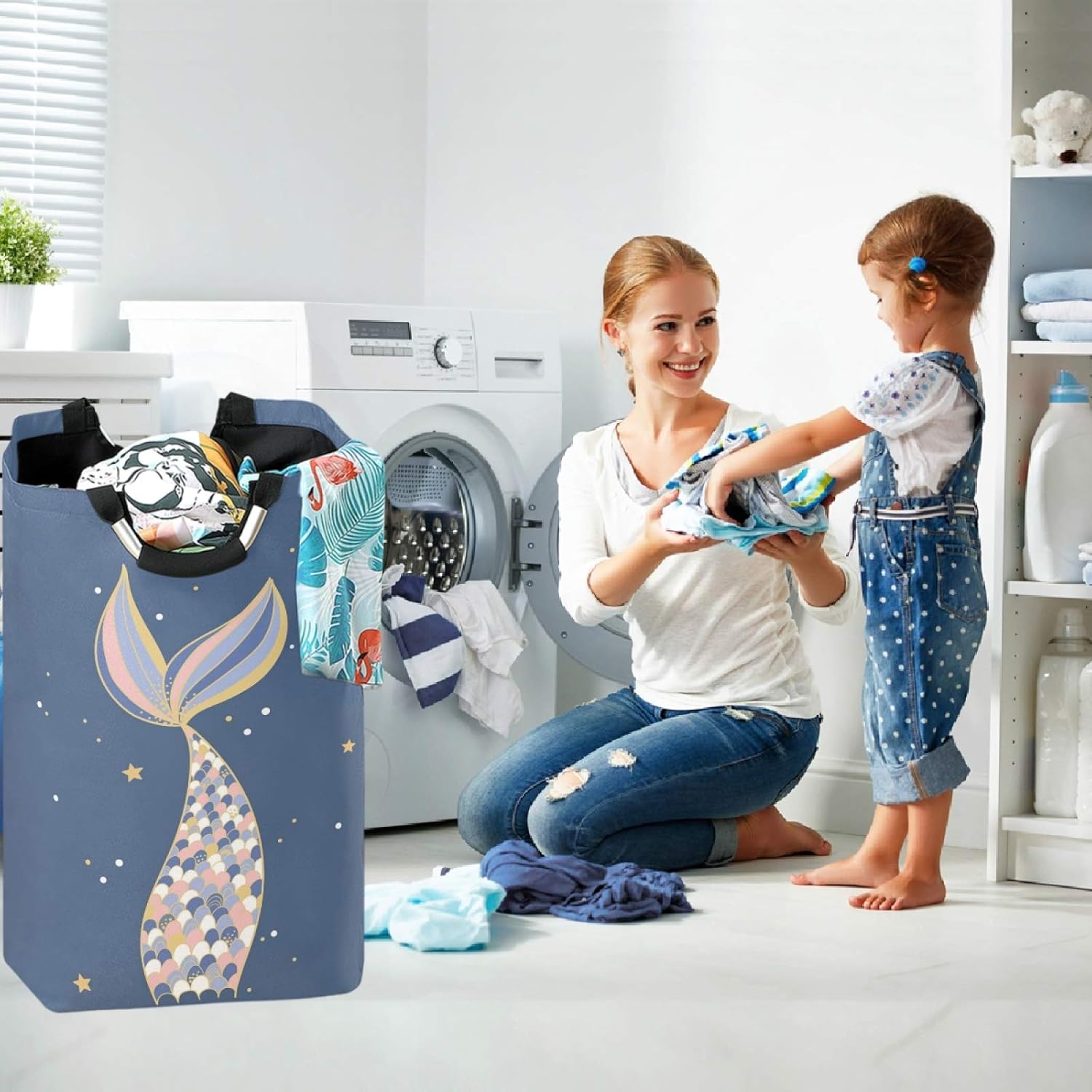 Visesunny Foldable Laundry Hamper with Gold Sparkle