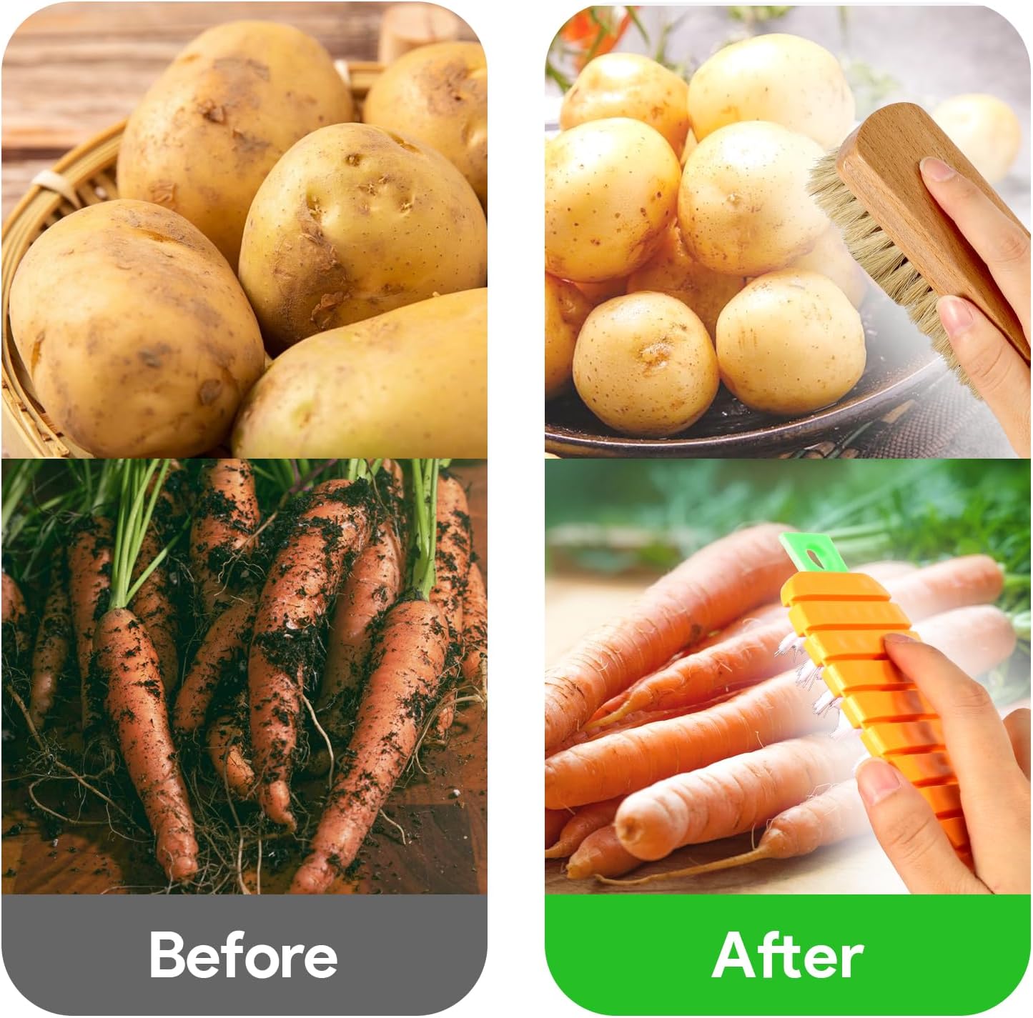 SXoonKing Vegetable Brush Set 2PCS Cleaning Tools for Potatoes Carrots Fruits