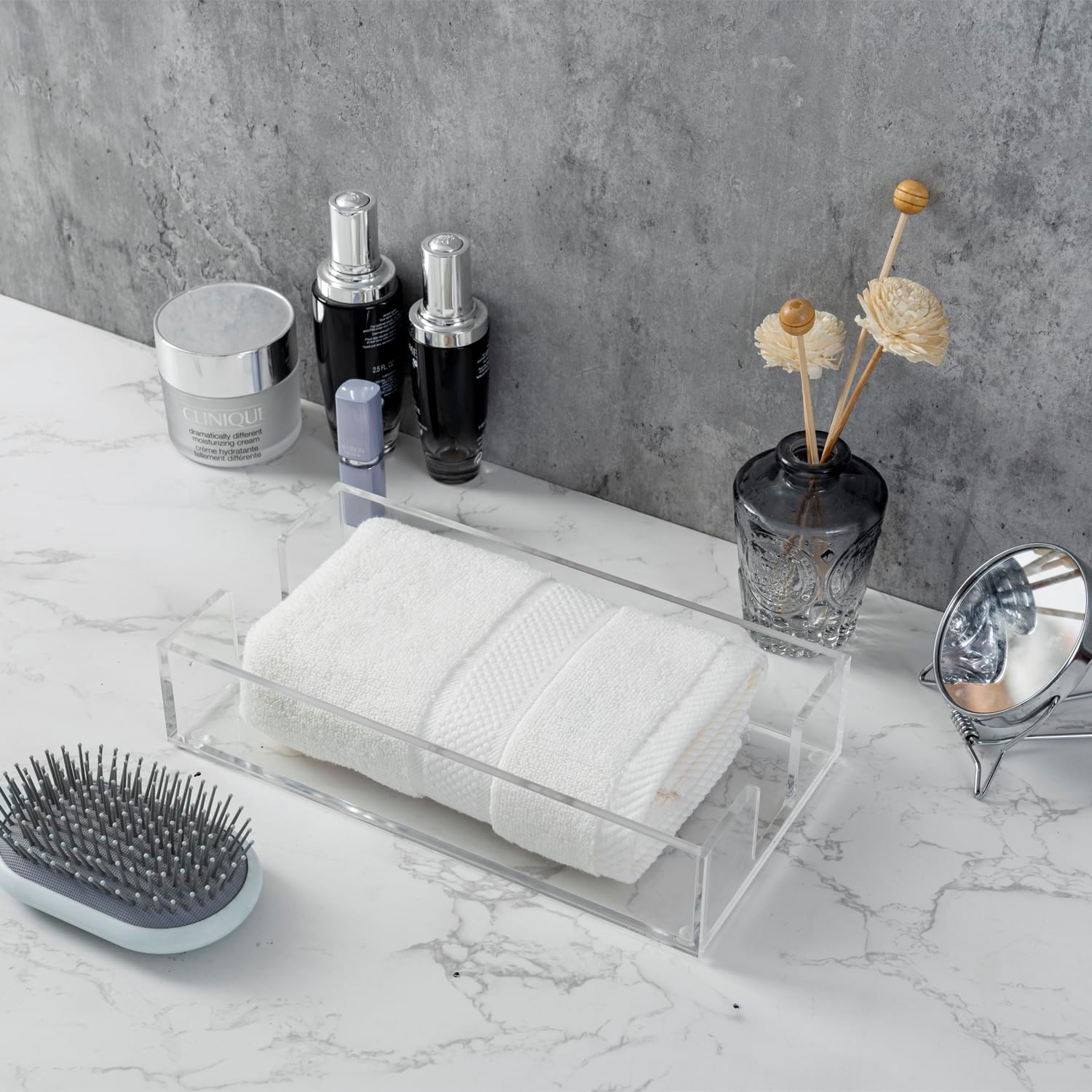 MyGift Premium Clear Acrylic Towel Tray for Vanity Countertop