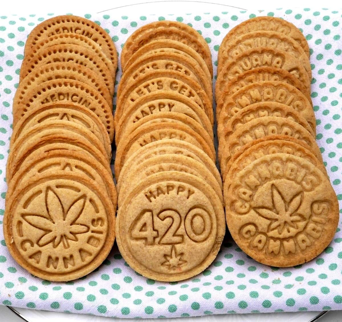 PJ Bold Marijuana Cookie Stamps Set with Stainless Steel Cutter and Wood Handle