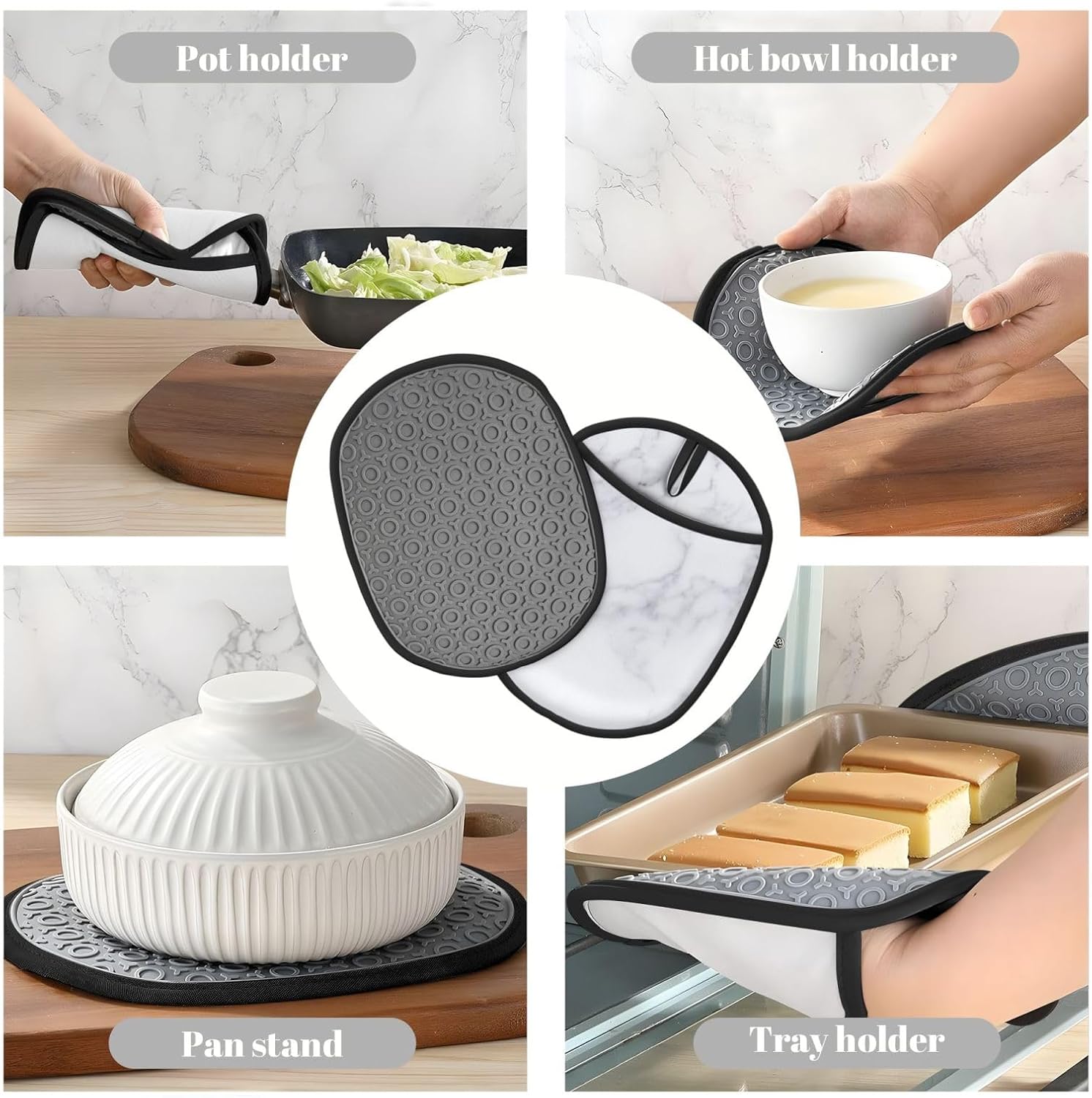 White Marble Silicone Oven Mitts 2 Pack