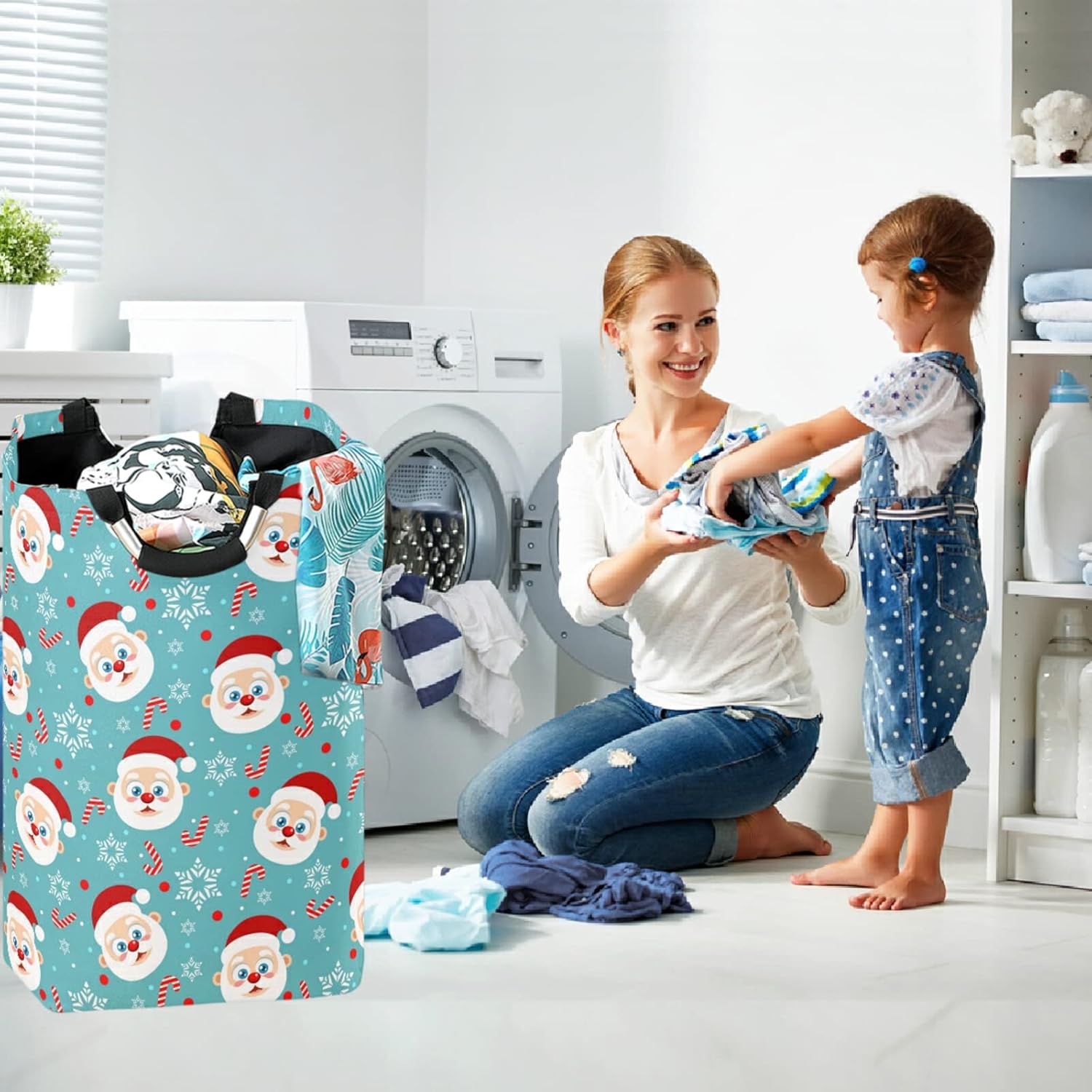 visesunny Large Capacity Laundry Hamper with Santa Design