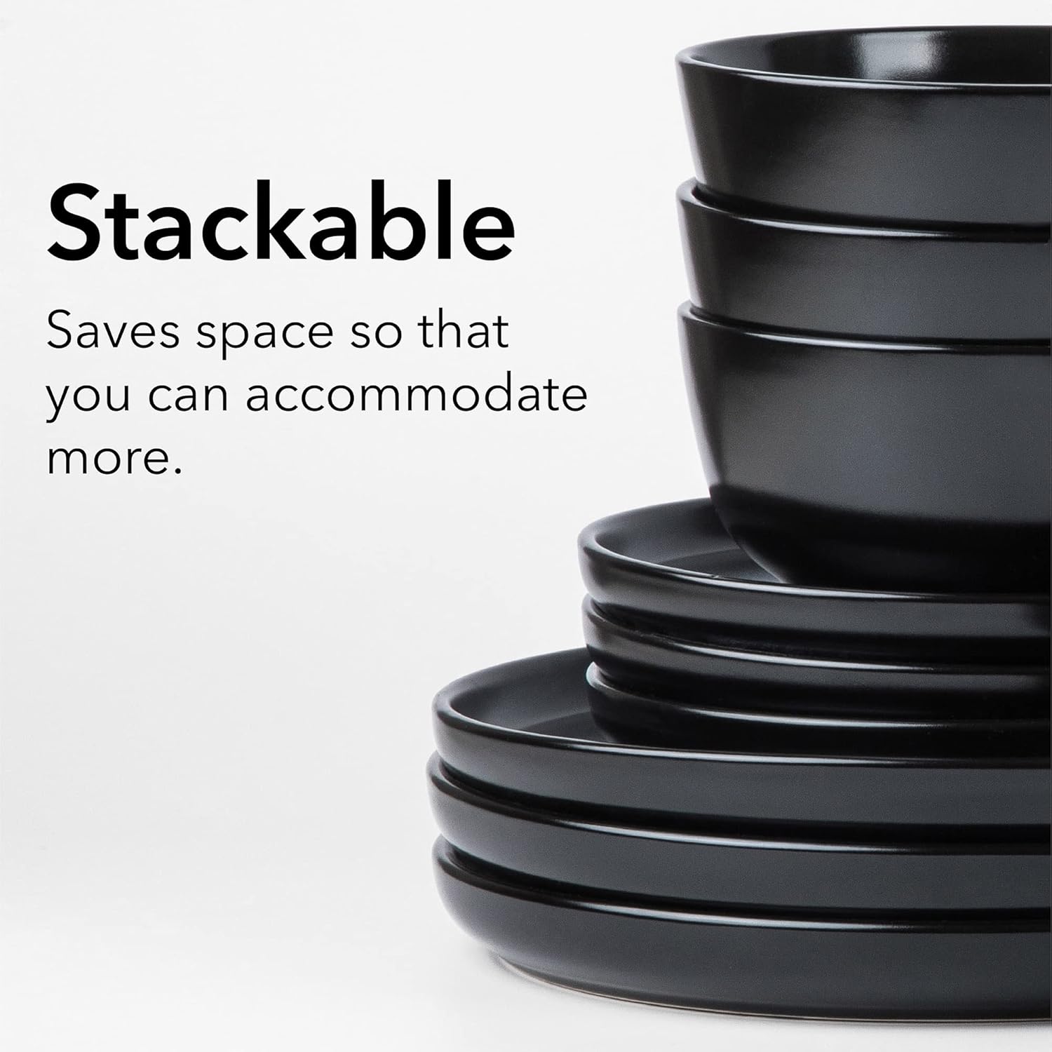 ARORA SKUGGA 16pc Round Stoneware Dinnerware Set for 4 - Matte Black
