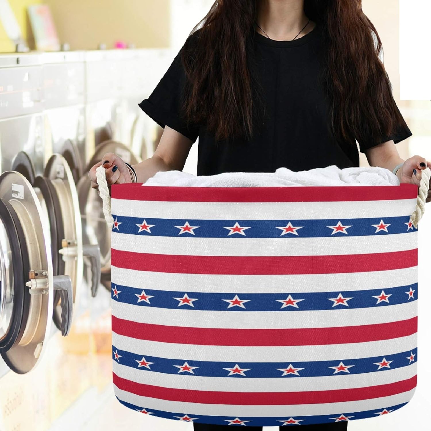 Visesunny Collapsible Laundry Basket with Cotton Handles