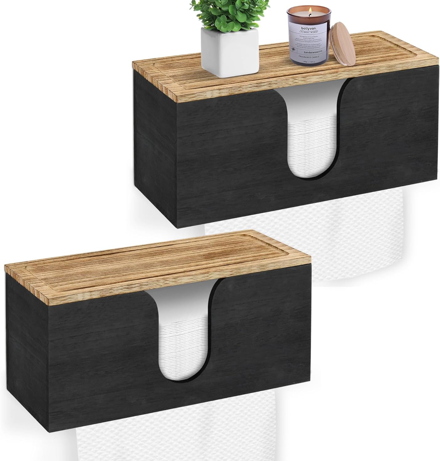 2 Pack Solid Wood Paper Towel Dispenser with Lid Wall Mount
