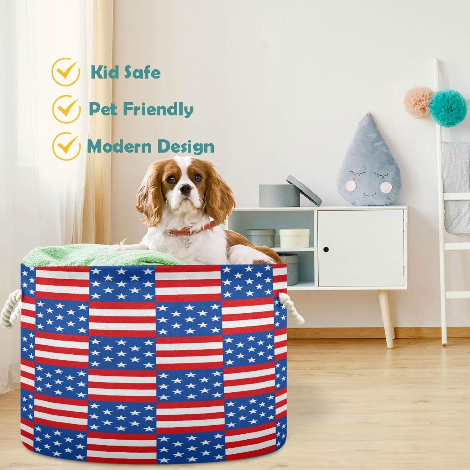 visesunny Collapsible Large Capacity Basket with Cotton Handles