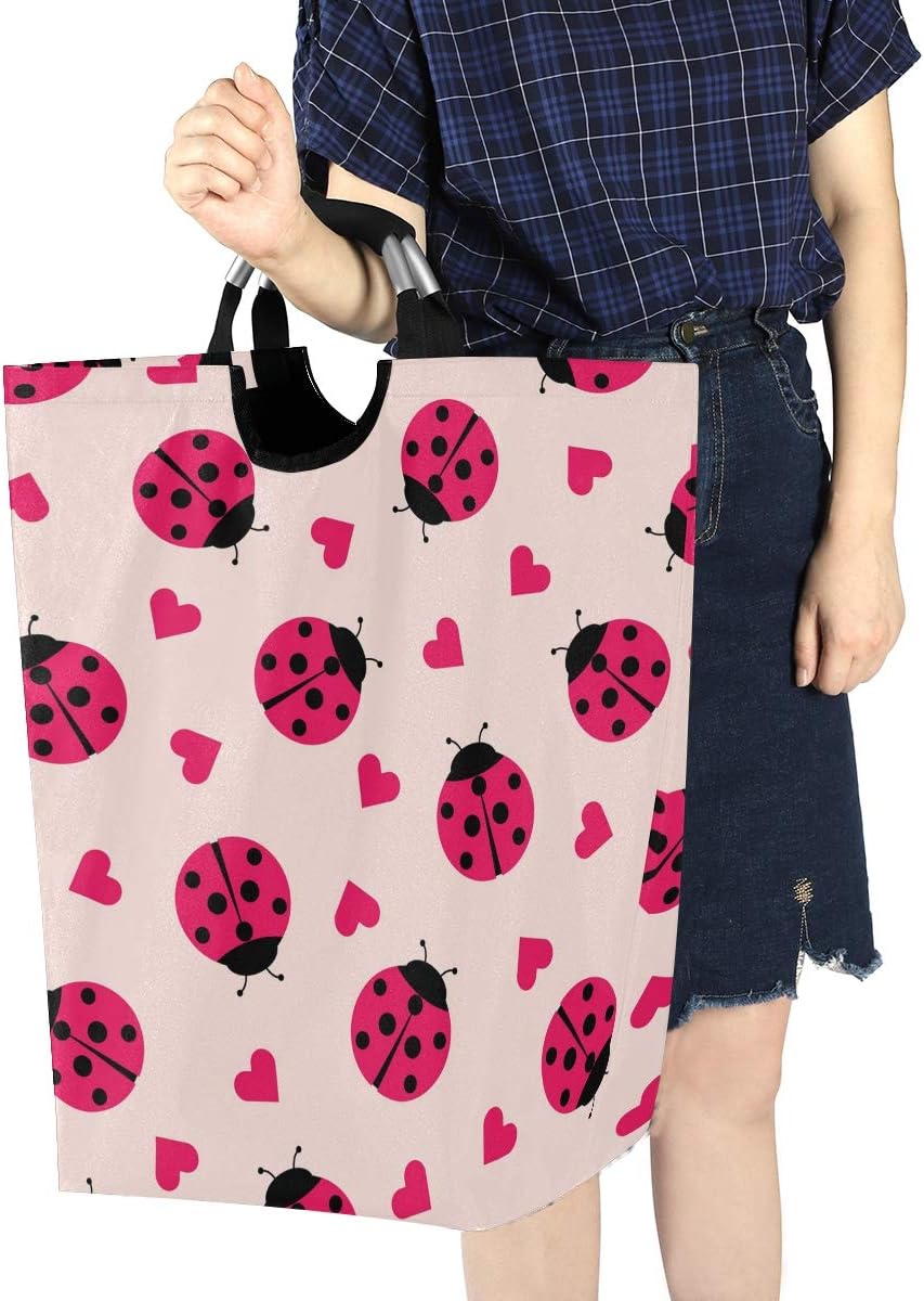 MOYYO Foldable Laundry Basket with Handles and Unique Ladybug Design 1