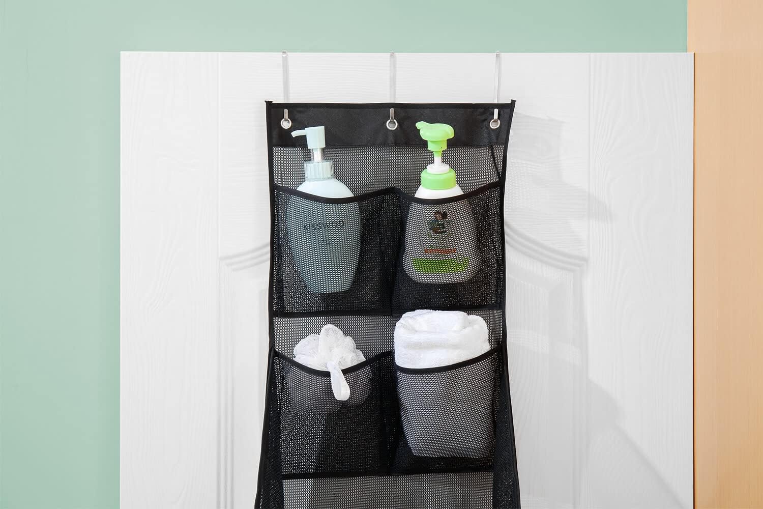 ALYER Multifunctional Door Laundry Basket with 3 Hooks and Zipper Black