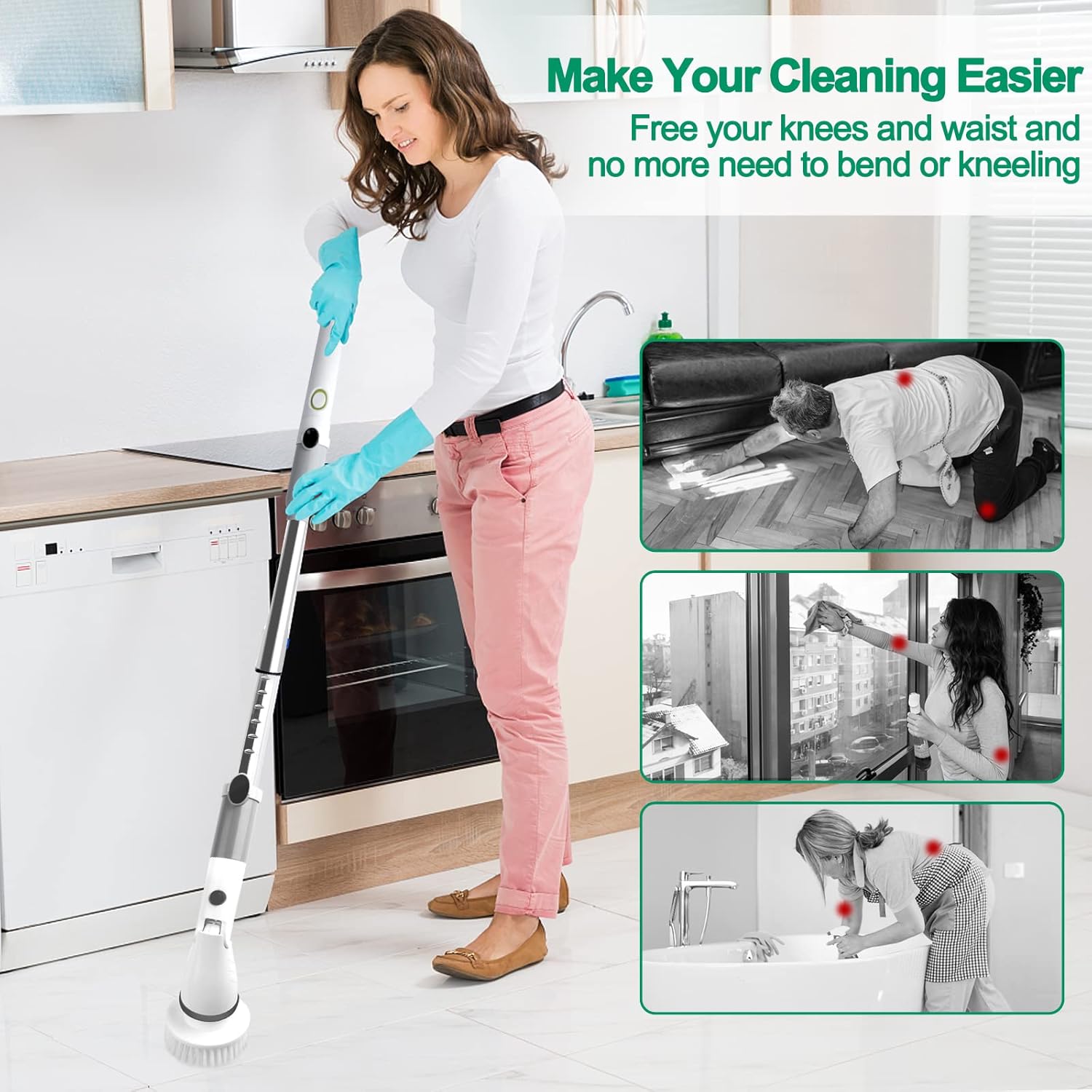 Electric Spin Scrubber with 6 Brush Heads and Adjustable Handle