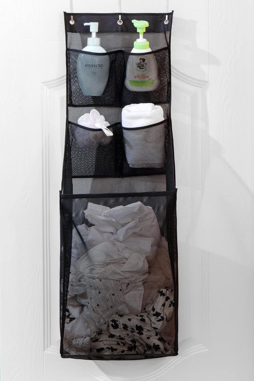 ALYER Multifunctional Door Laundry Basket with 3 Hooks and Zipper Black