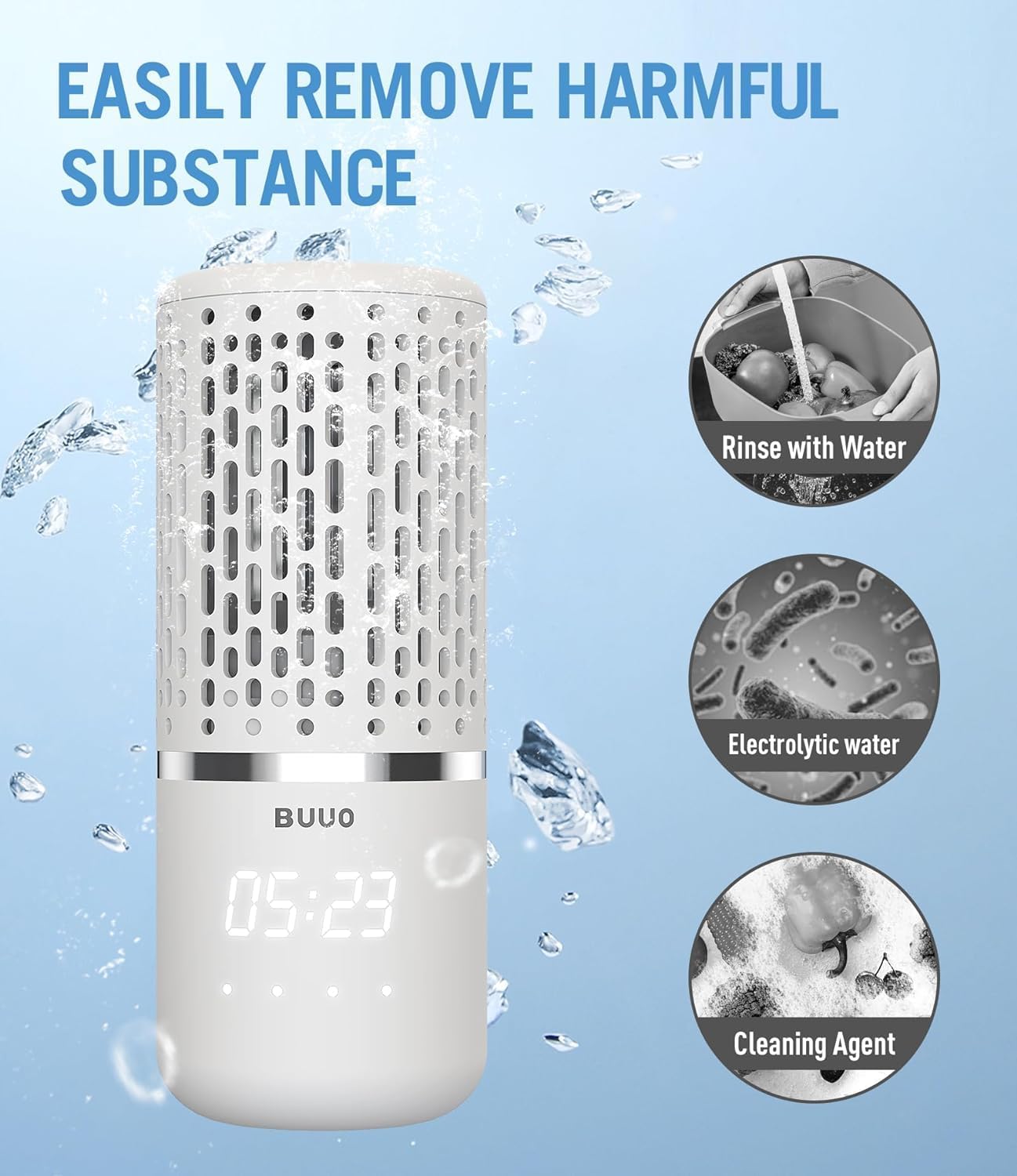 BUUO Fruit Veg Washing Machine with Hydroxyl Ion Tech
