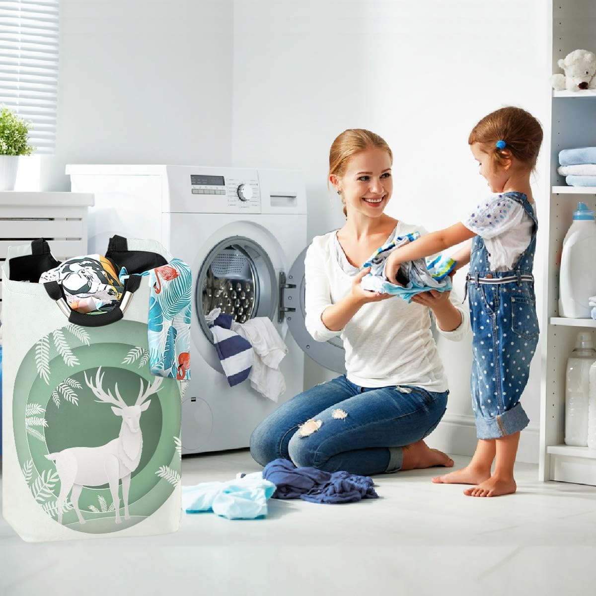 visesunny Collapsible Reindeer Laundry Basket with Handle