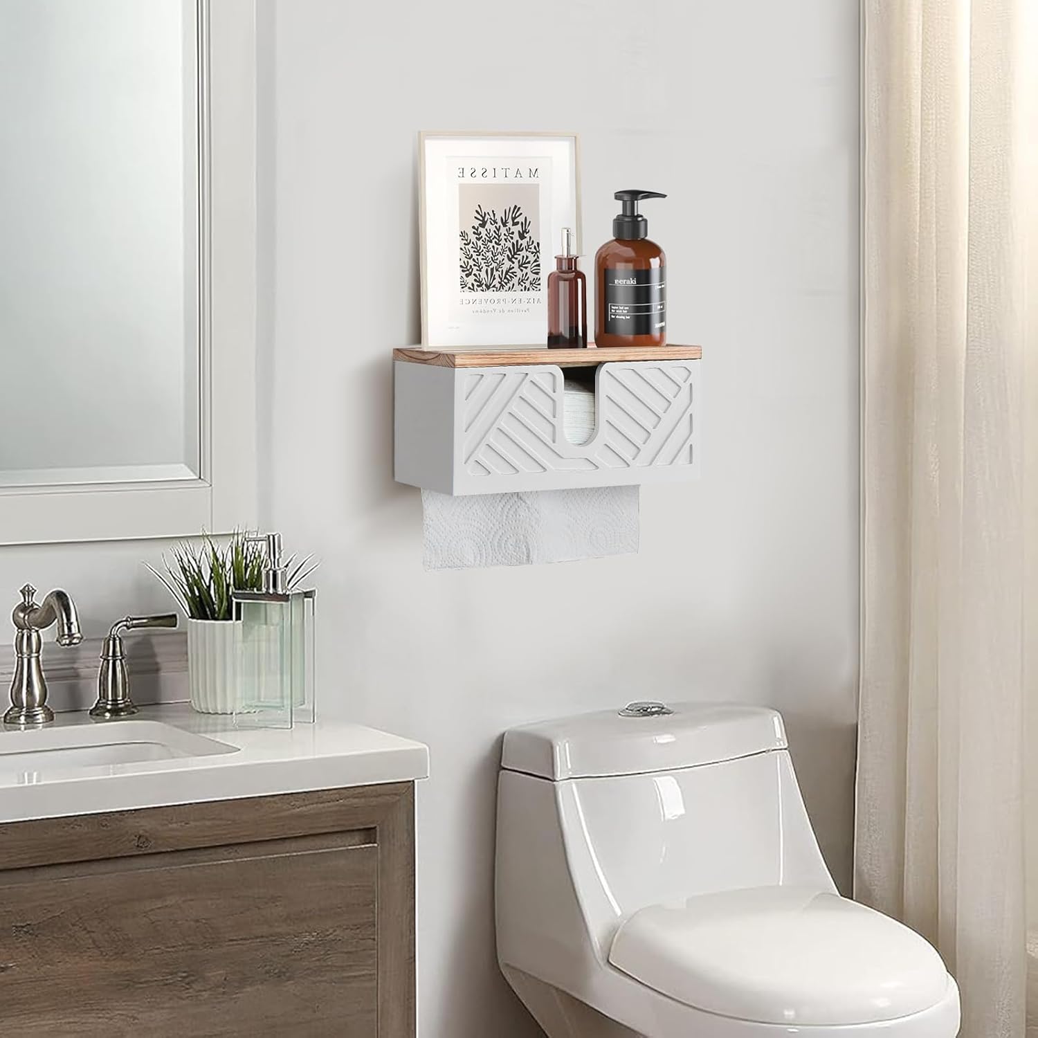 Solid Wood Paper Towel Dispenser Wall Mounted with Lid 1