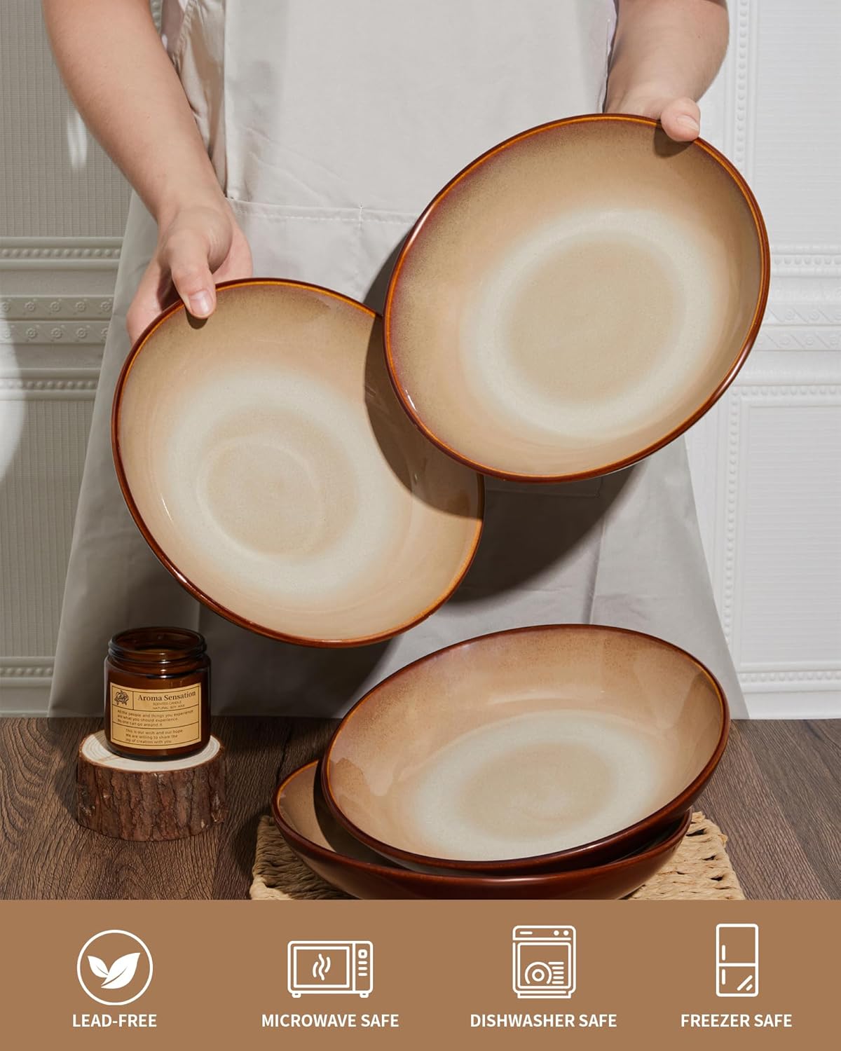 Pokini 12-Piece Dinnerware Set for 4 Brown Yellow