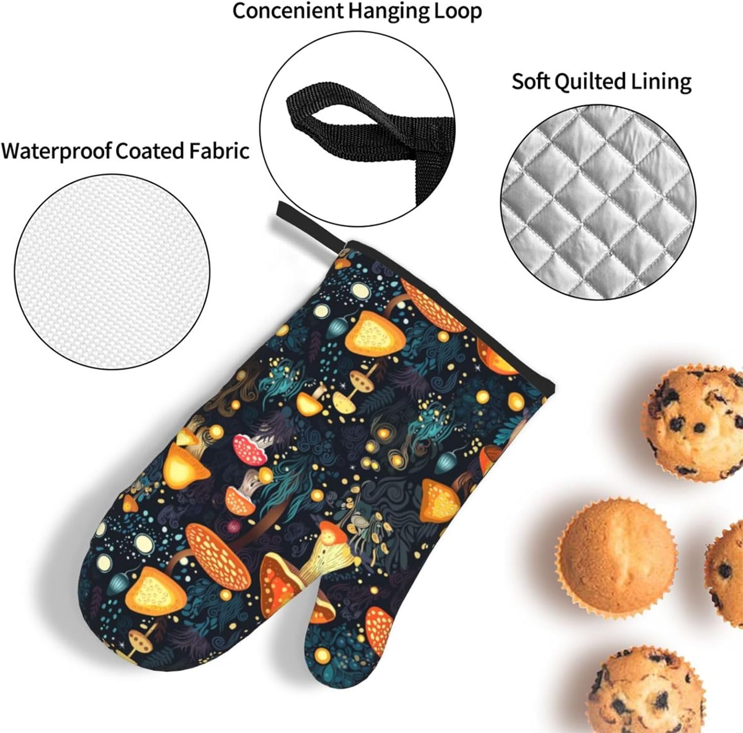 Cute Mushroom Oven Mitts Set of 3 Heat Resistant