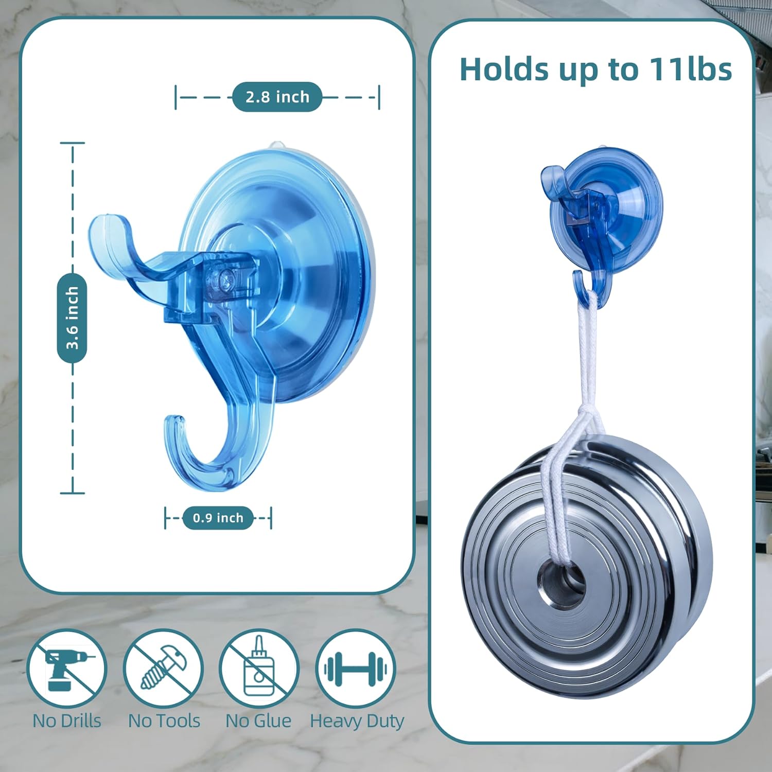 Antimbee Suction Hooks 5 Pack - Dual Hooks 11 lbs Capacity