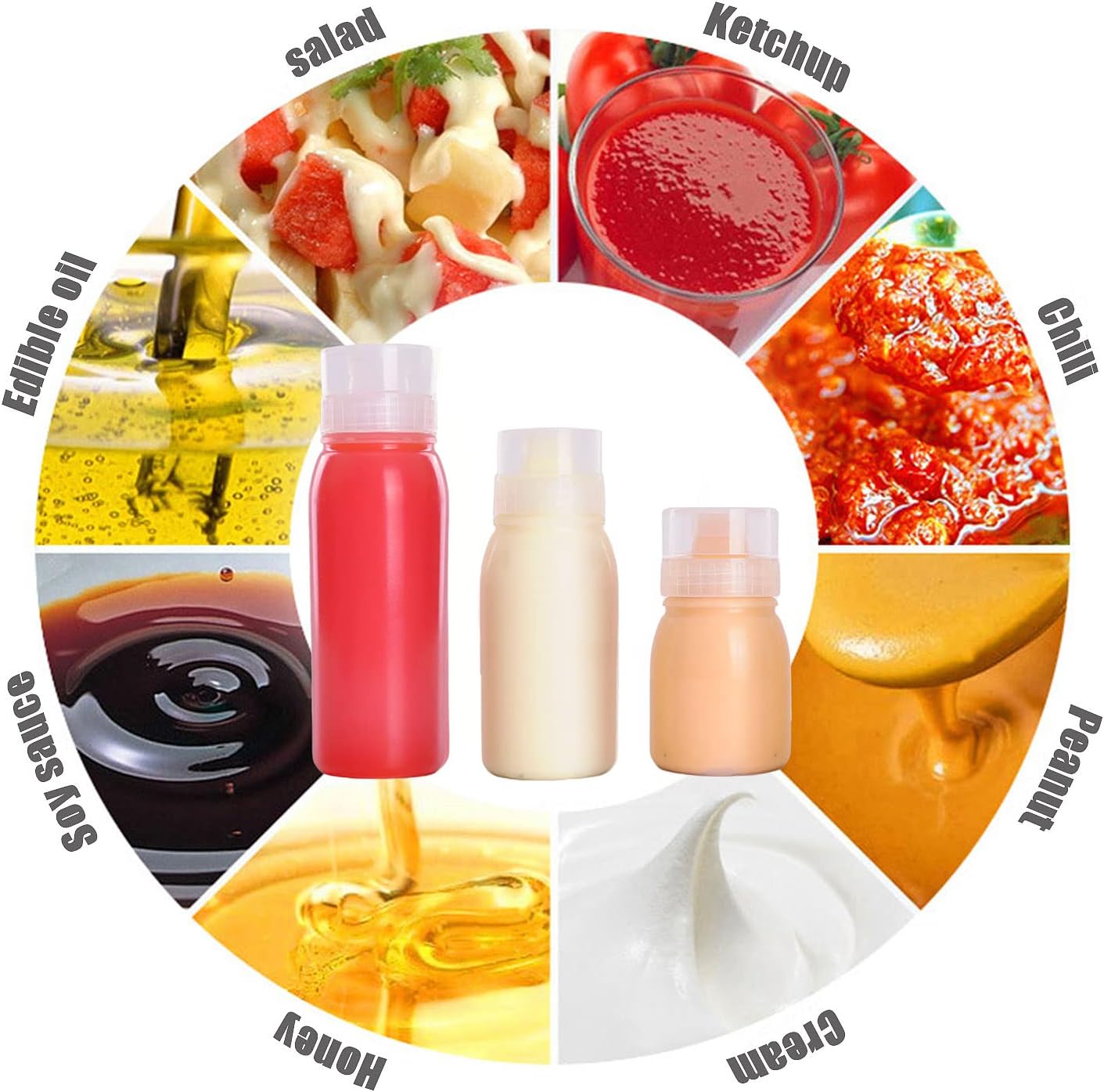 RAMFIYN 5-Nozzle Condiment Squeeze Bottles - 6pcs 10oz Set with Leakproof Lids