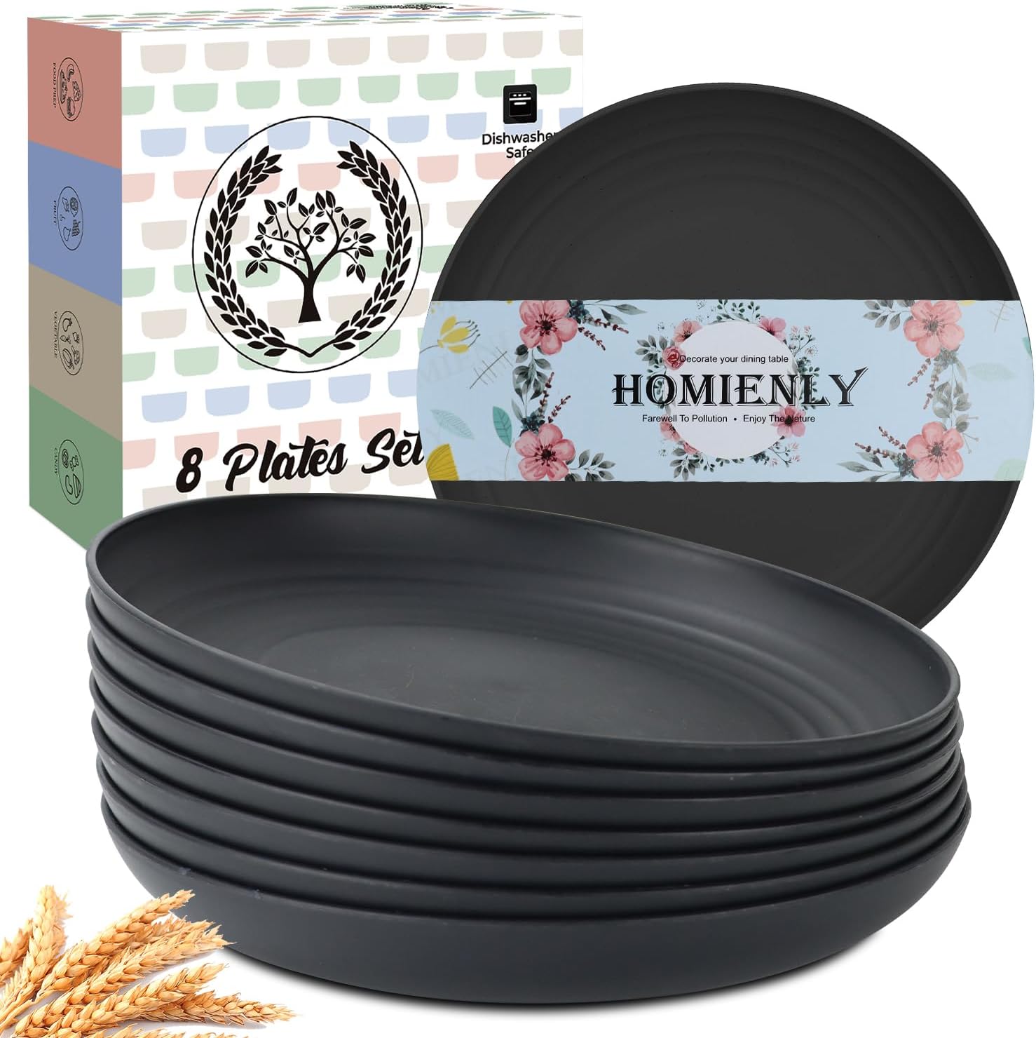 Homienly Wheat Straw Dinner Plates Set of 8