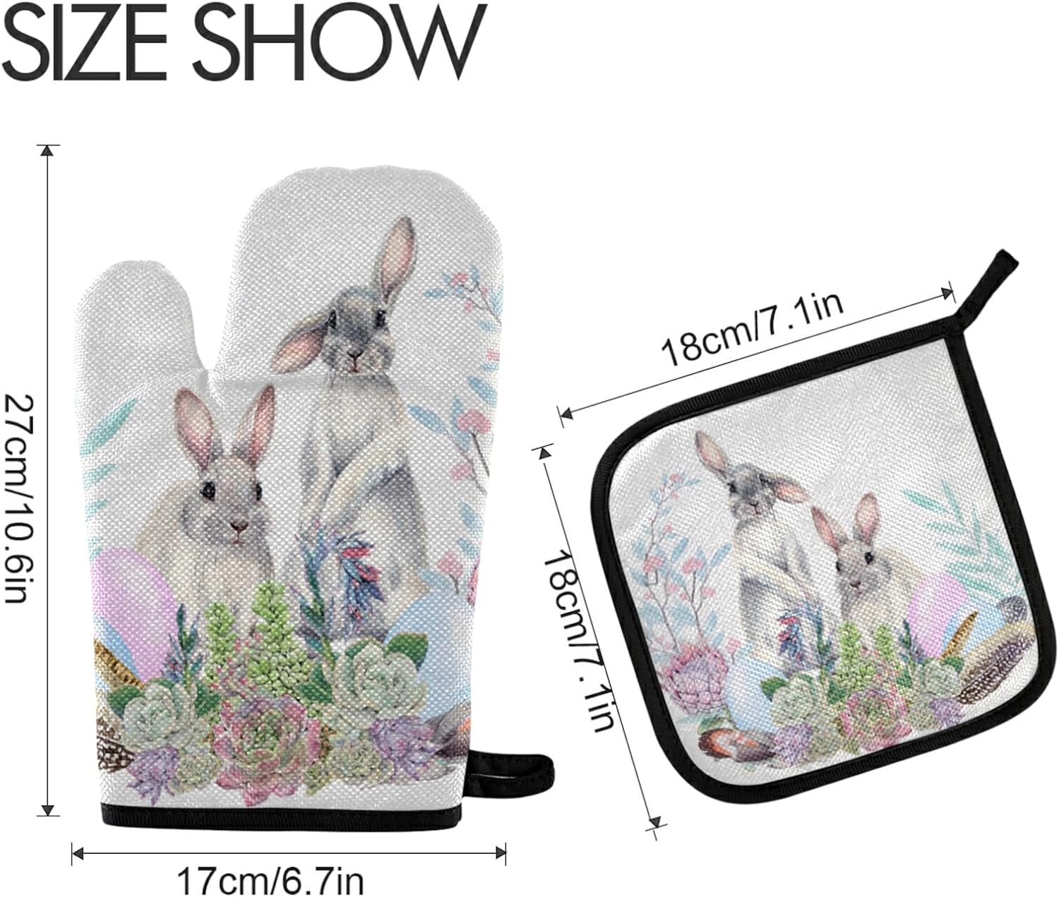 Aflyko Bunny Easter Oven Mitt Pot Holder Set