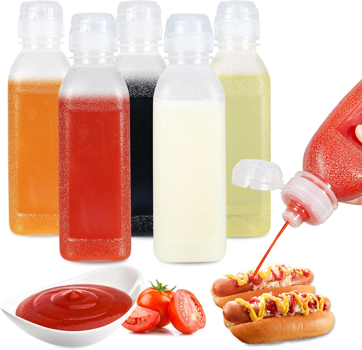 EPIPHANY 16 Oz Condiment Squeeze Bottles Set of 5 with Flip Top Cap