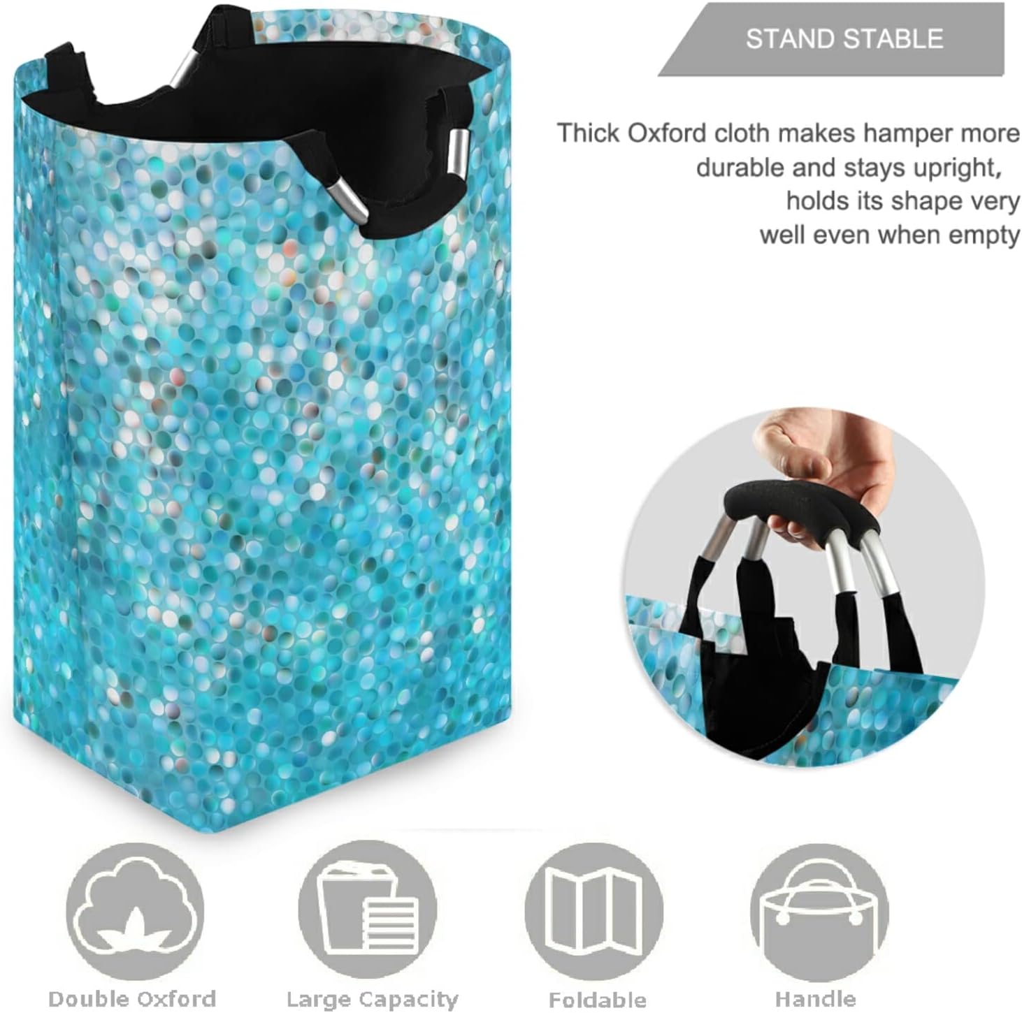 visesunny Large Laundry Hamper with Blue Mosaic Design