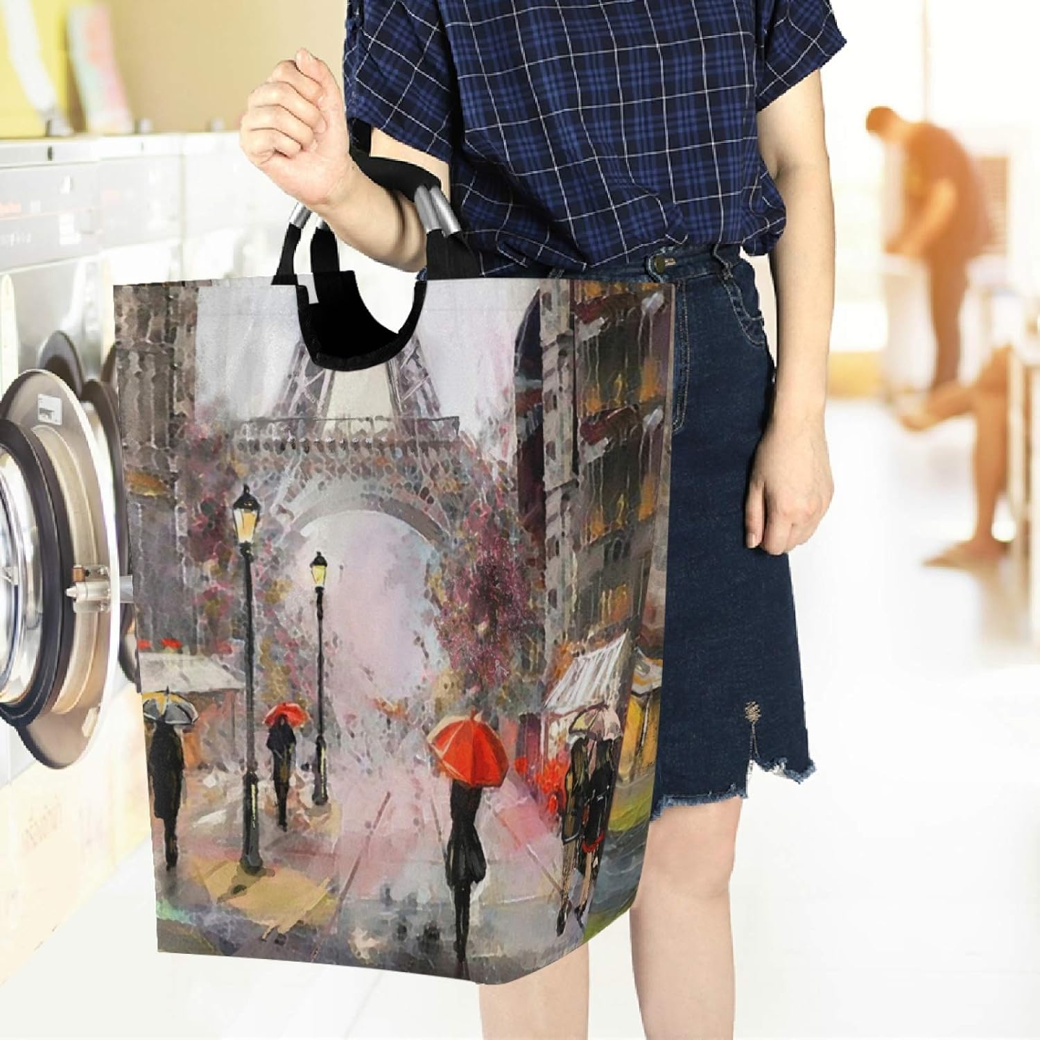 visesunny Oil Painting Eiffel Tower Laundry Hamper