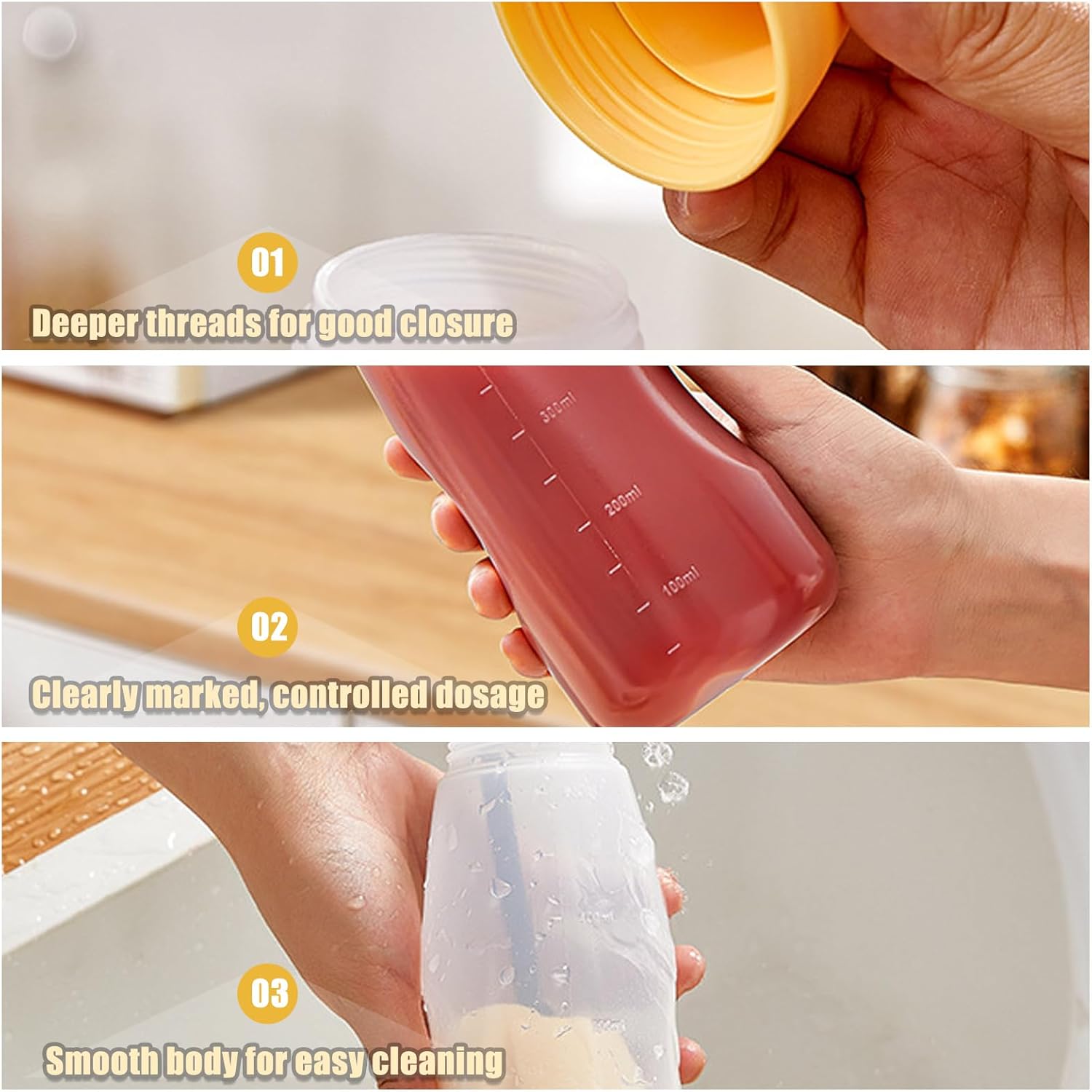 ORIJOYNA 18 oz Condiment Squeeze Bottles 3-Pack