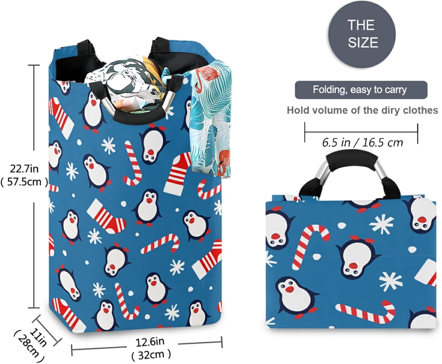 visesunny Foldable Laundry Hamper with Penguin Christmas Design