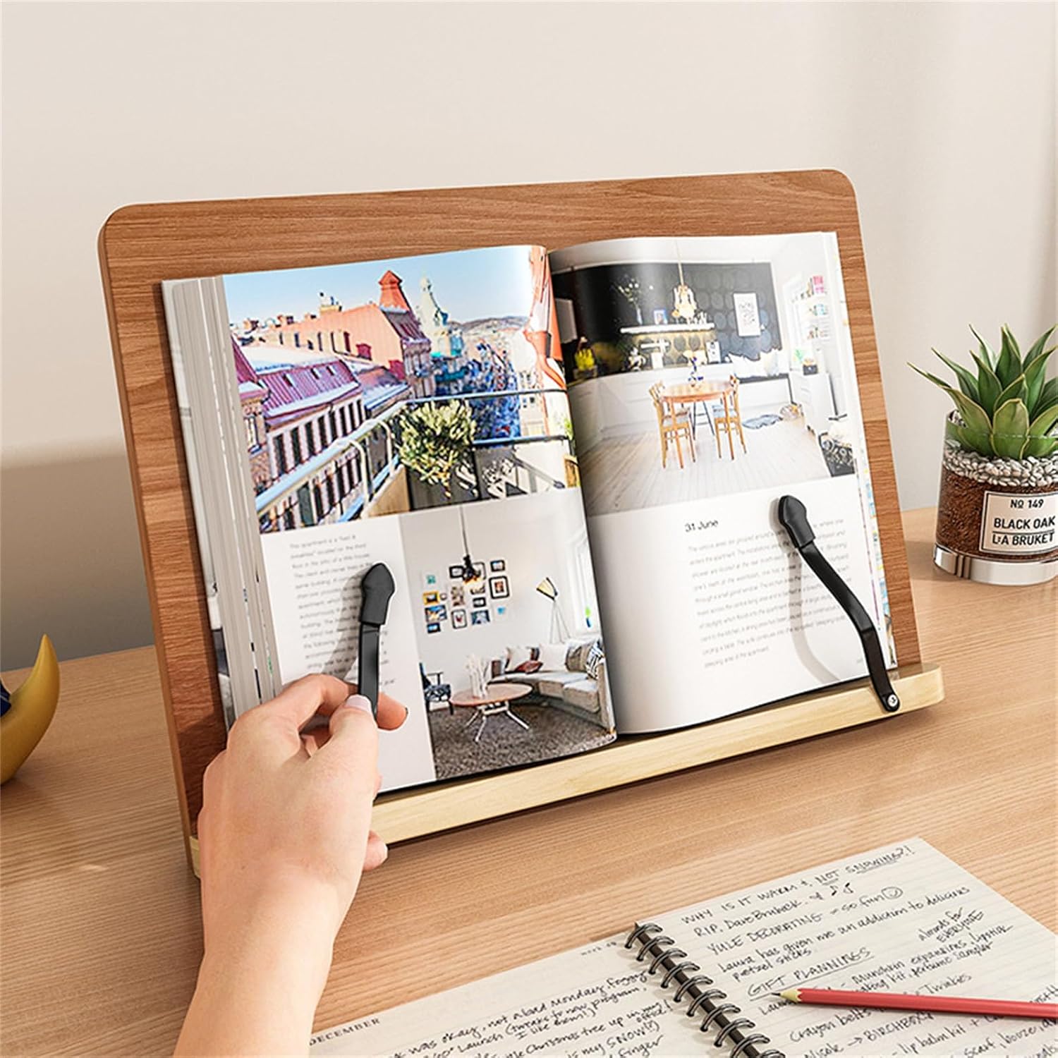 Wooden Floor Stand Book Holder for Kitchen Office