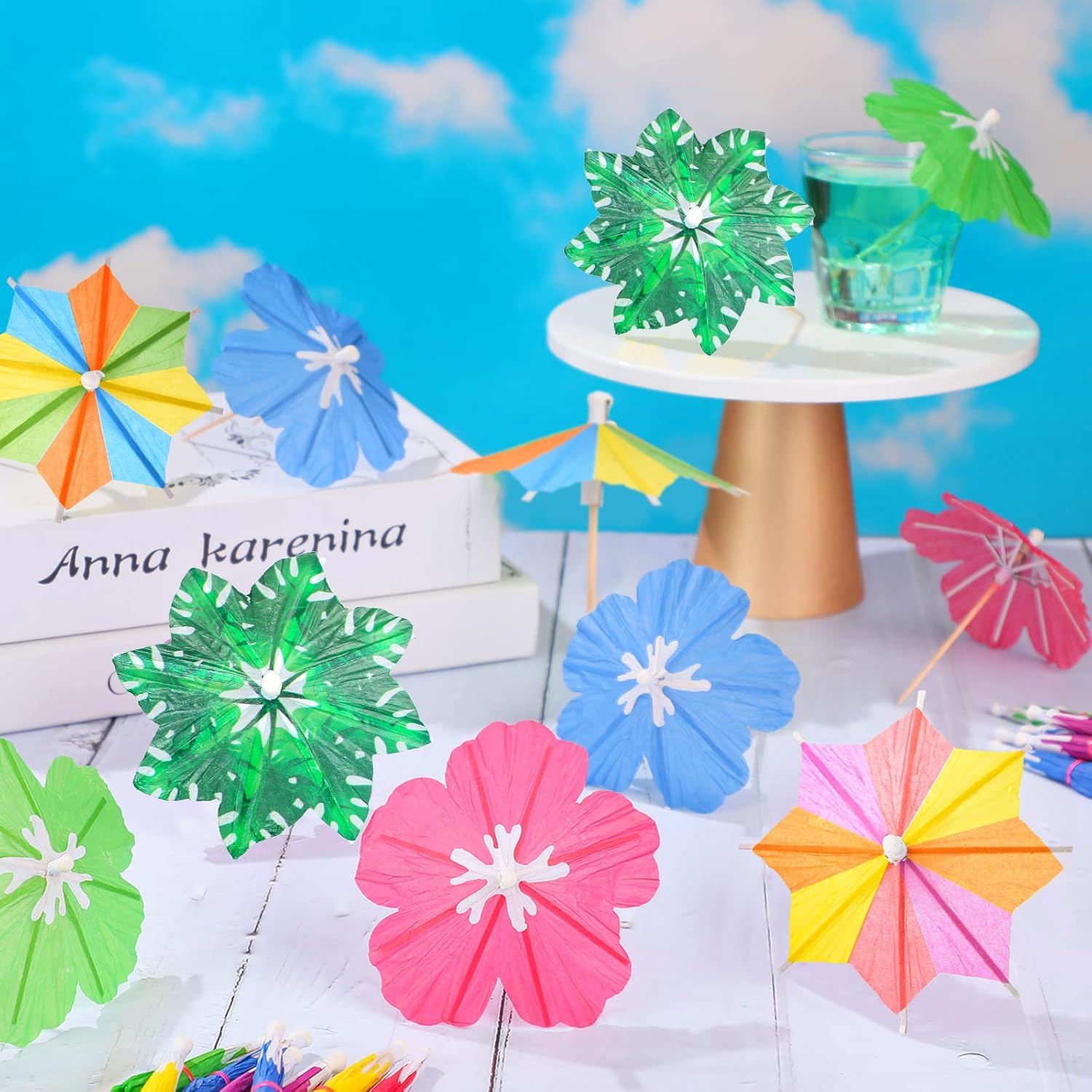 150pcs Tropical Cocktail Umbrellas with Wood Sticks