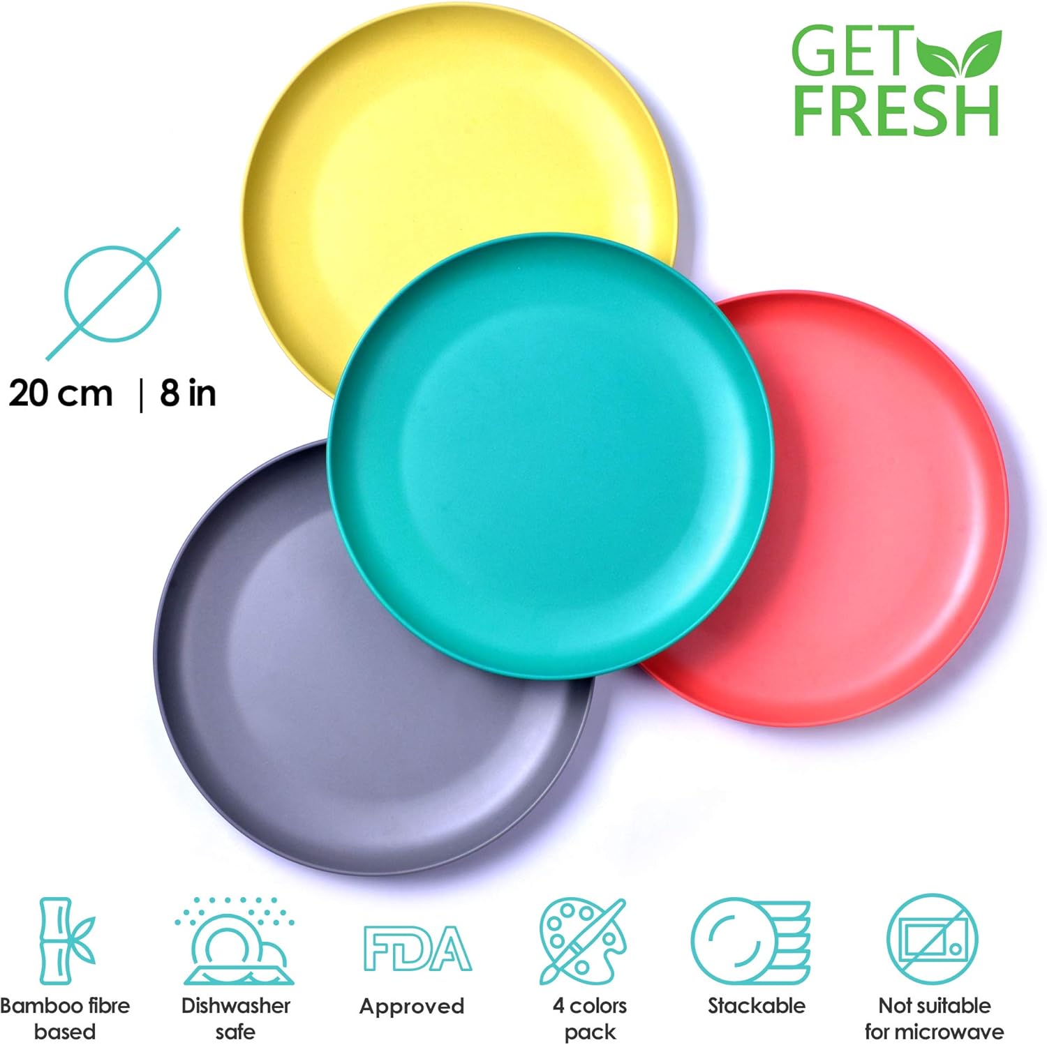GET FRESH Bamboo Kids Plates 4-Pack Set