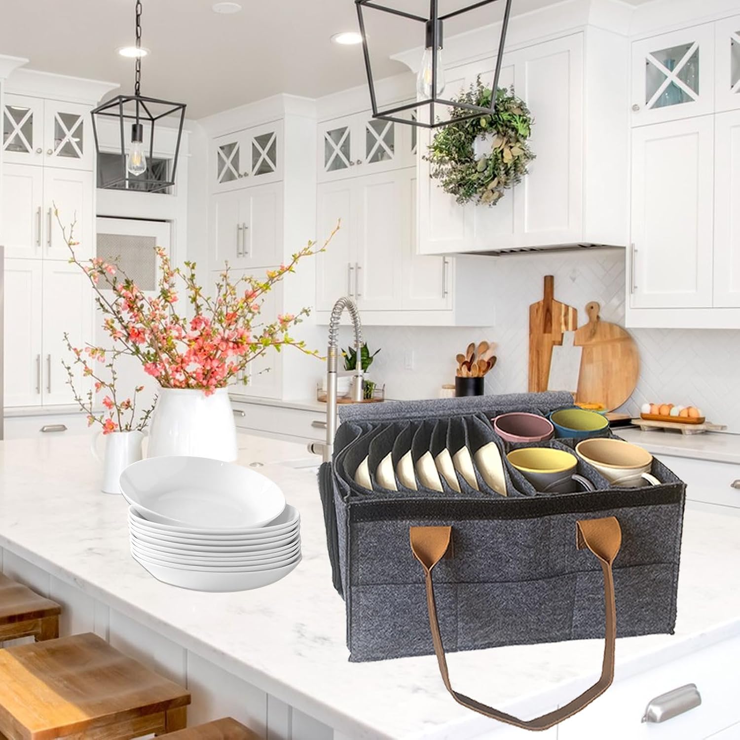 Qivine Foldable Dinner Plate Storage Box with Lids