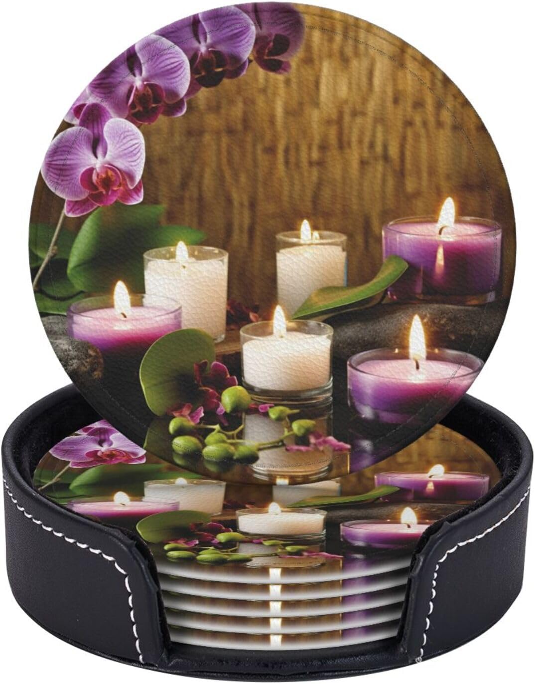 6Pcs Leather Drink Coasters with Holder