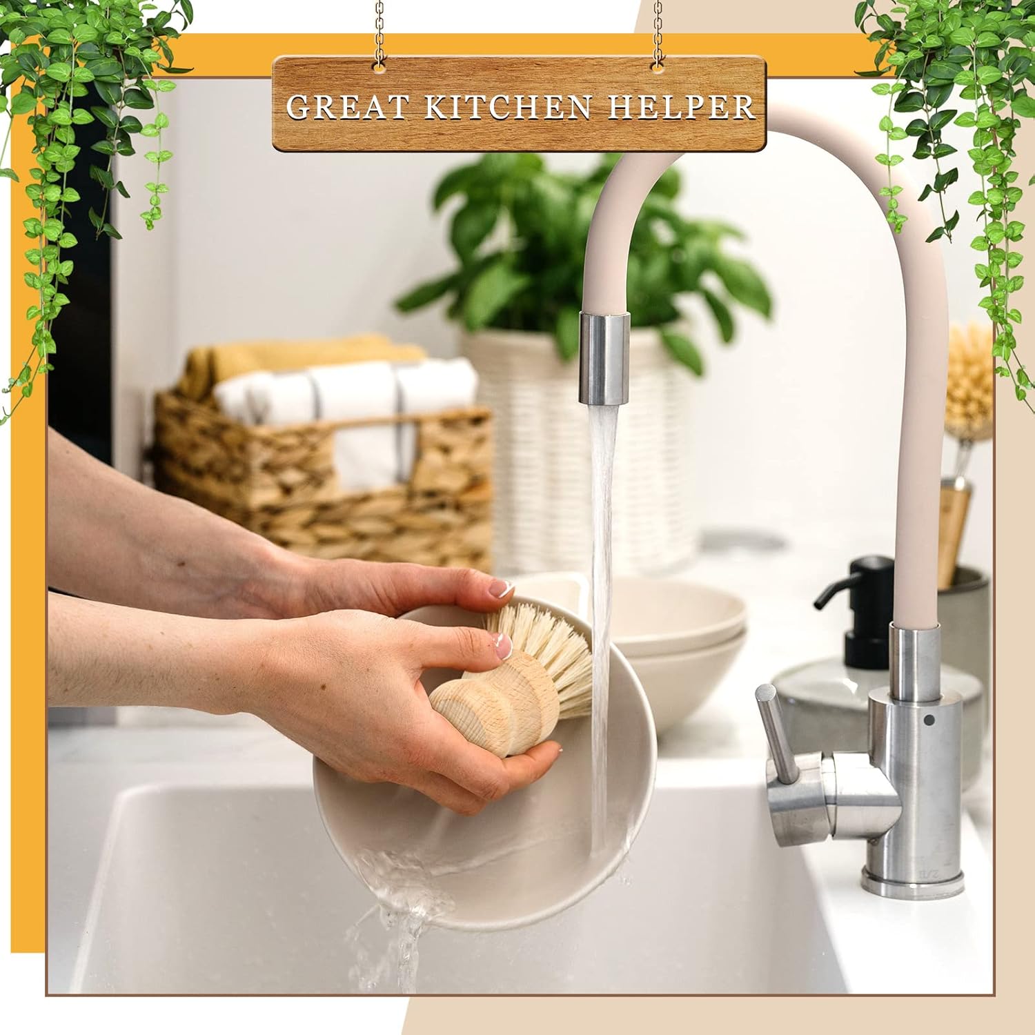 12 Pcs Bamboo Dish Brush Set Sisal Bristle Kitchen Cleaning Tool